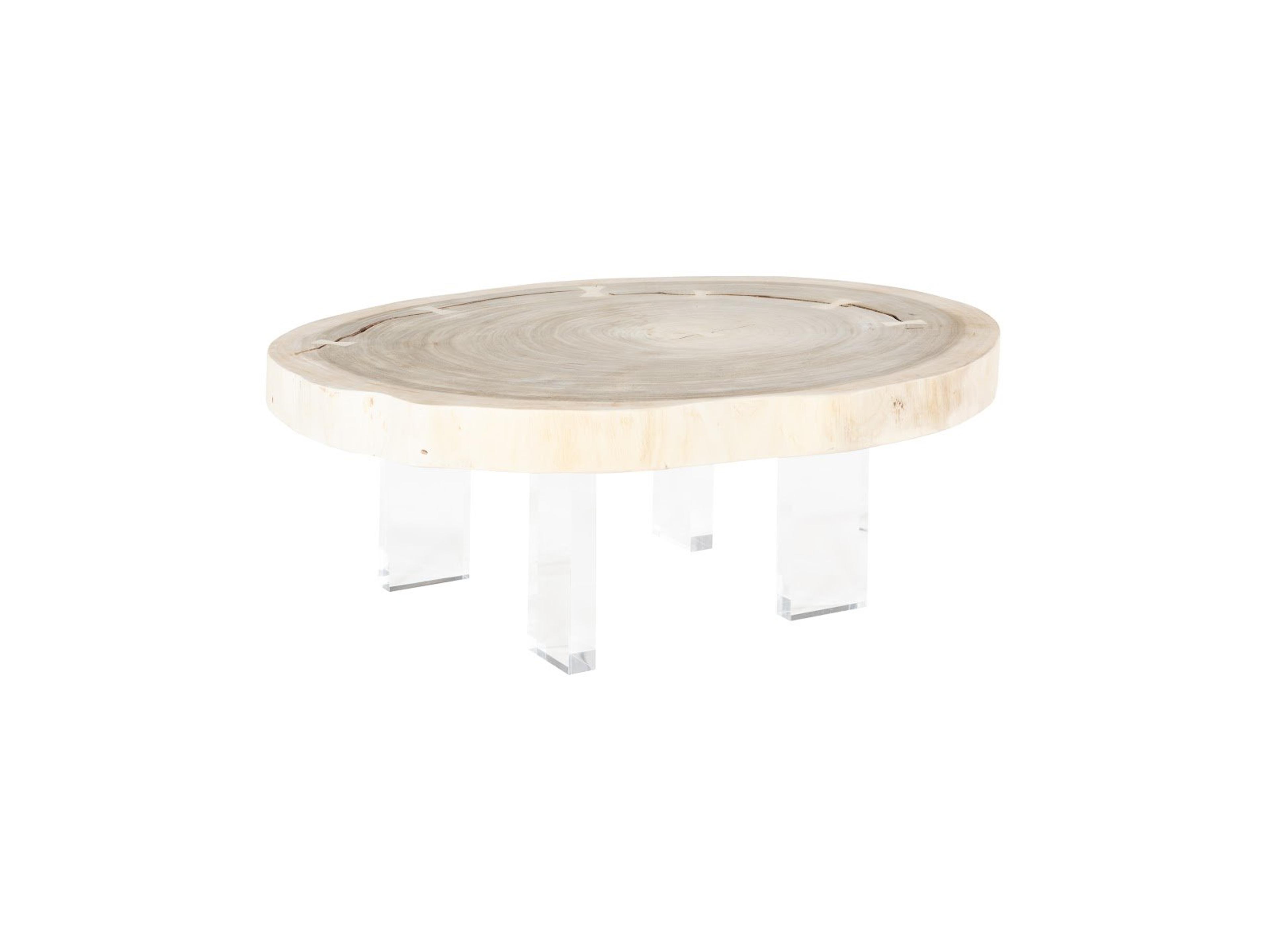 Round Wood Clear Off White Bleached Coffee Table