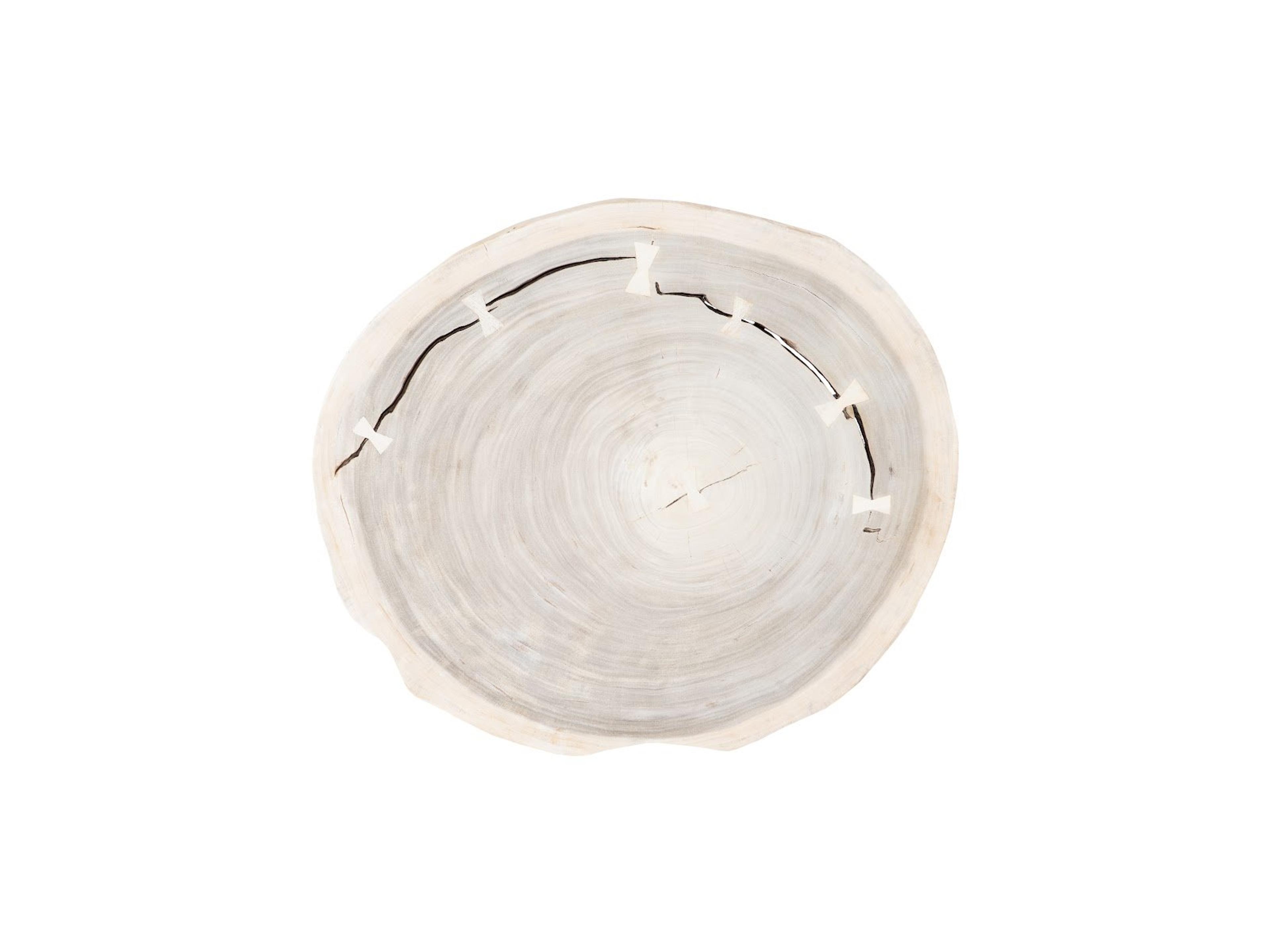 Phillips Collection Round Wood Clear Off White Bleached Coffee Table