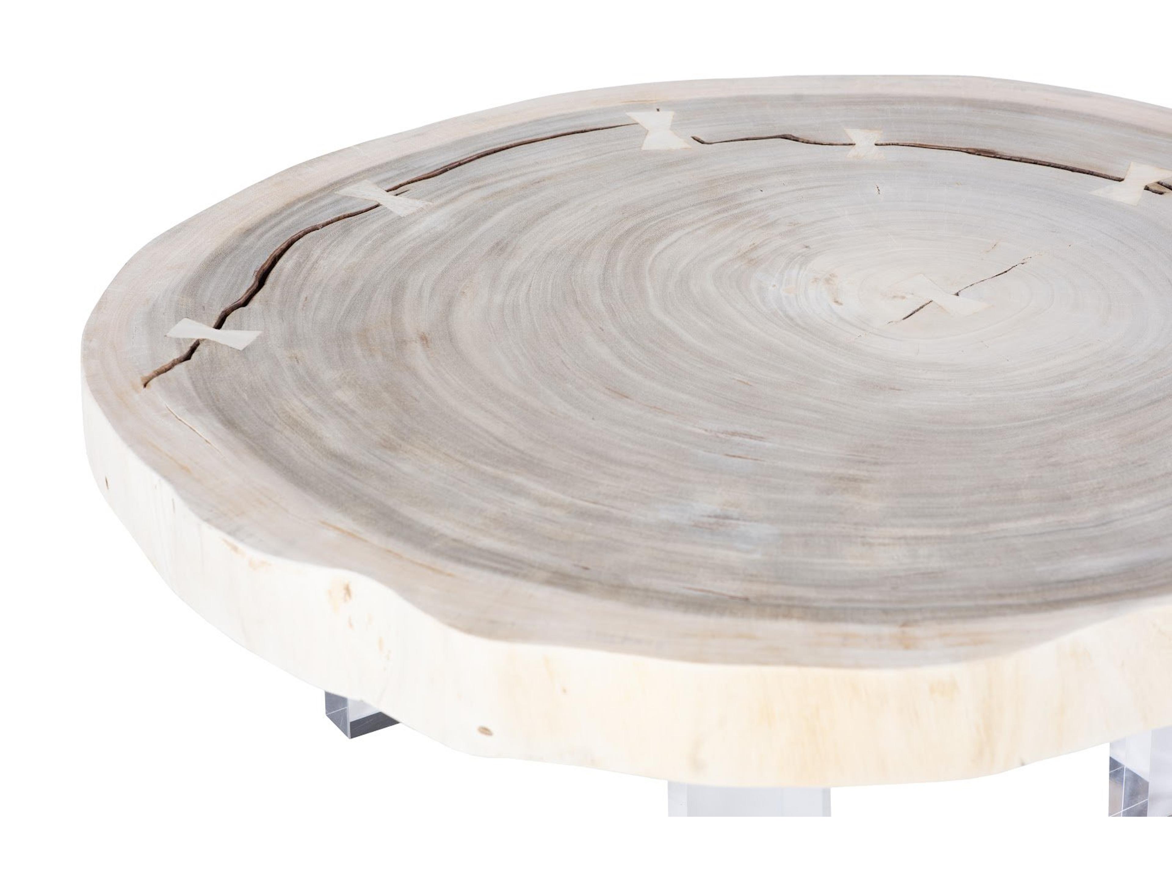 Phillips Collection Round Wood Clear Off White Bleached Coffee Table