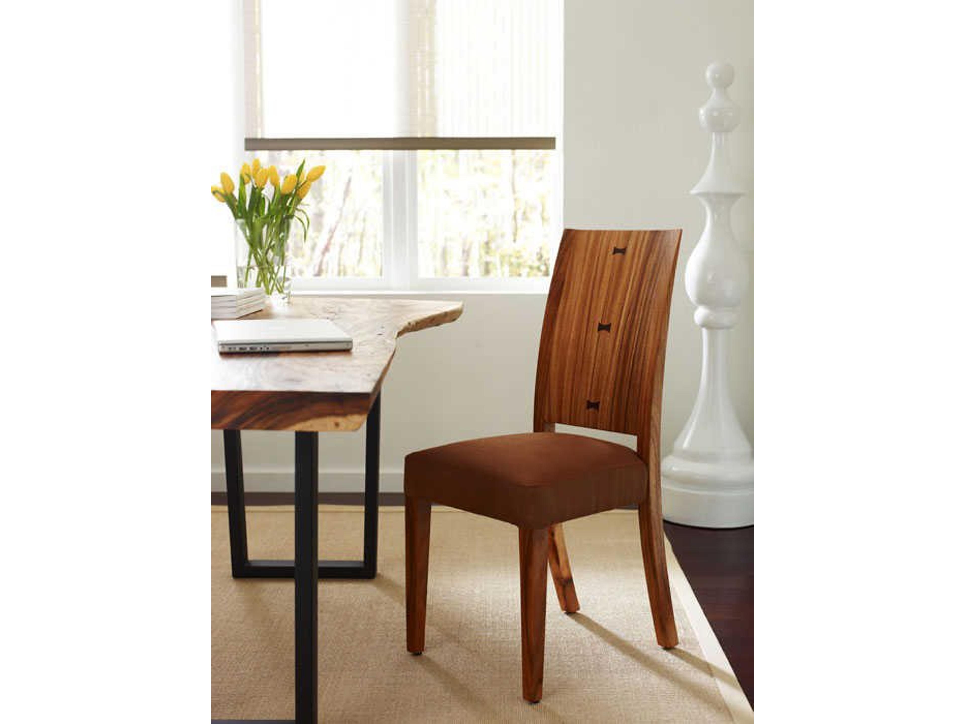 Phillips Collection Acacia Wood Natural Upholstered Side Dining Chair