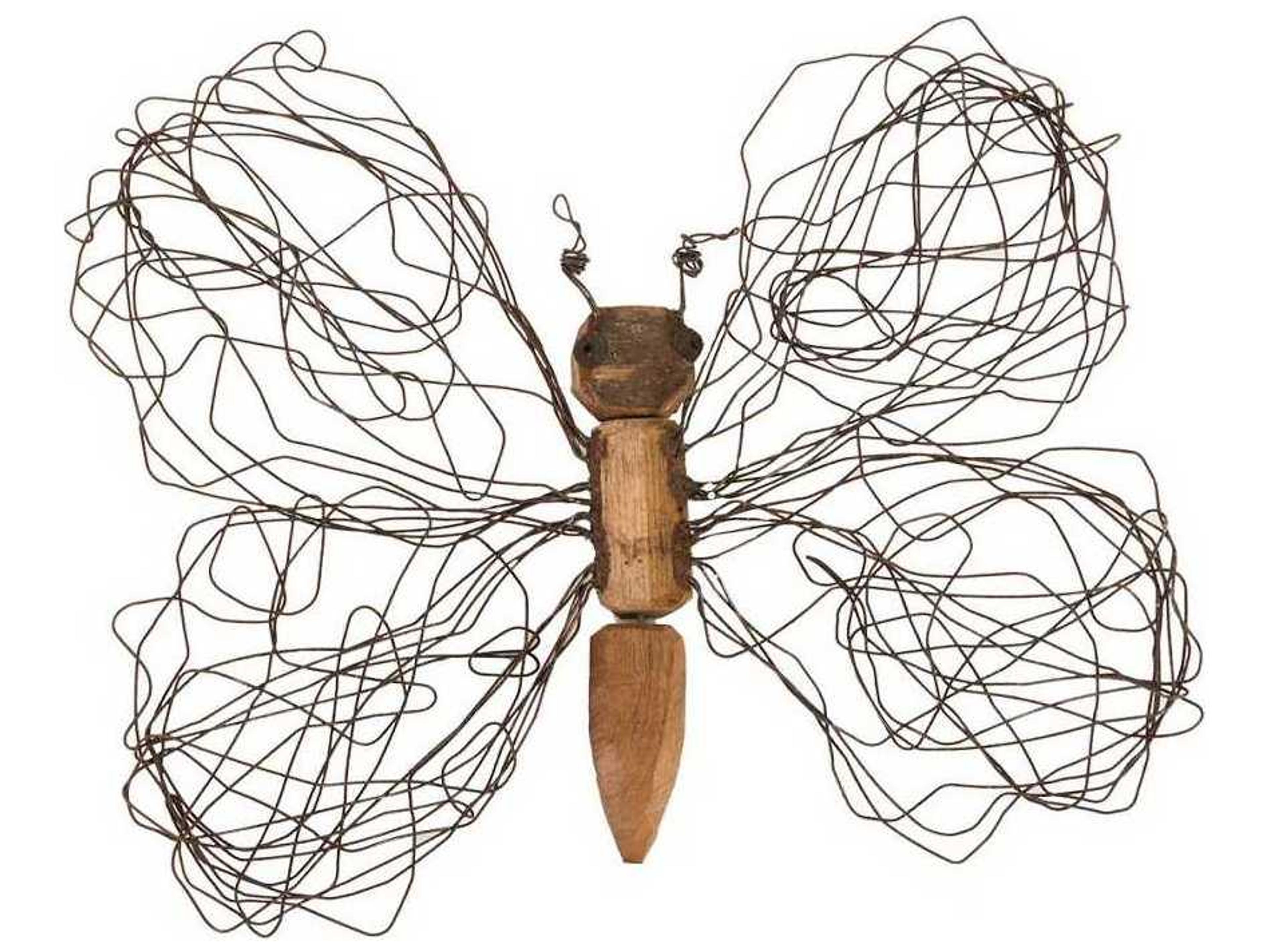 Wire Wing Butterfly Medium Metal Wall Art Wood