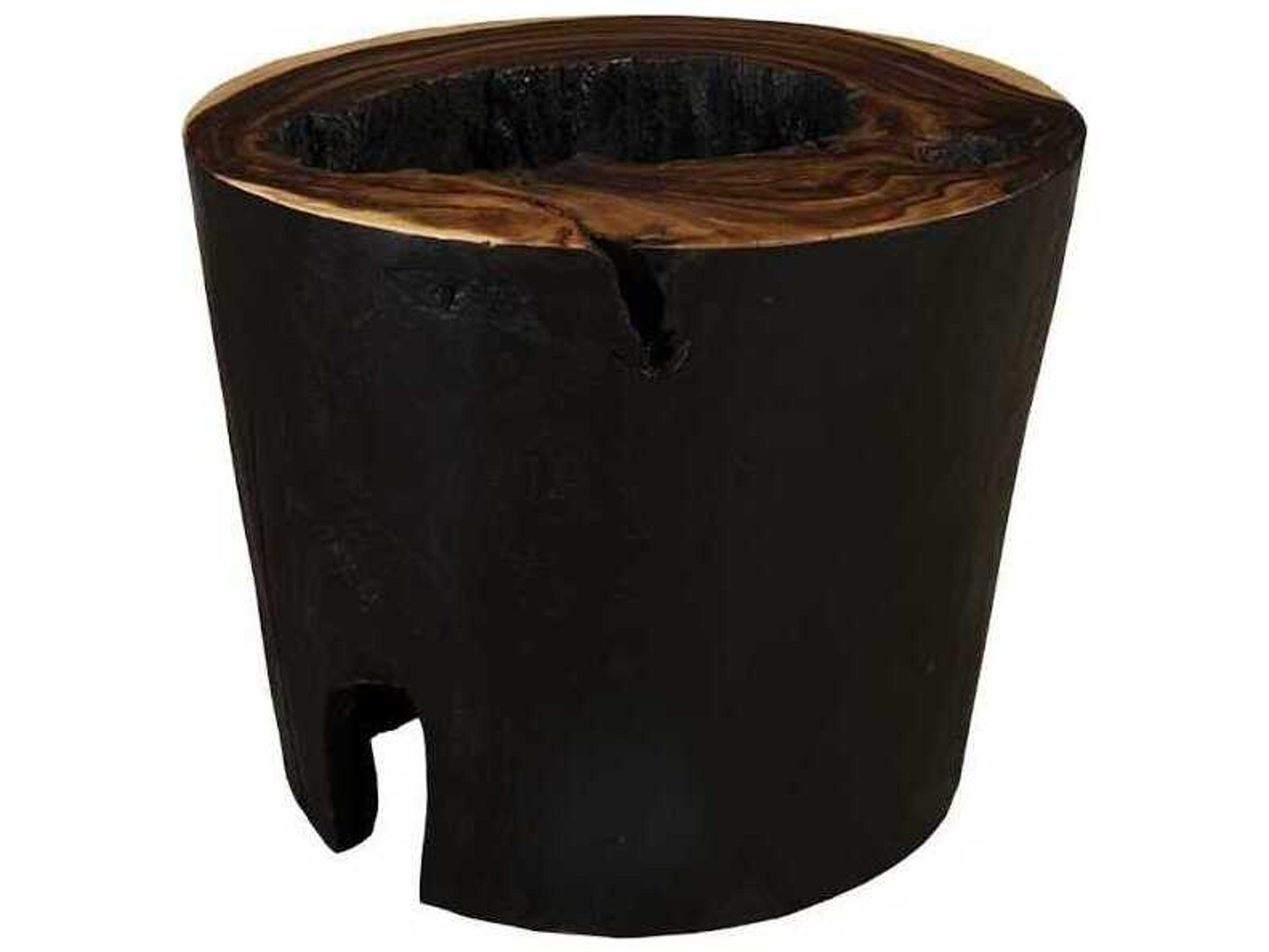 Round Wood Natural Charred End Table