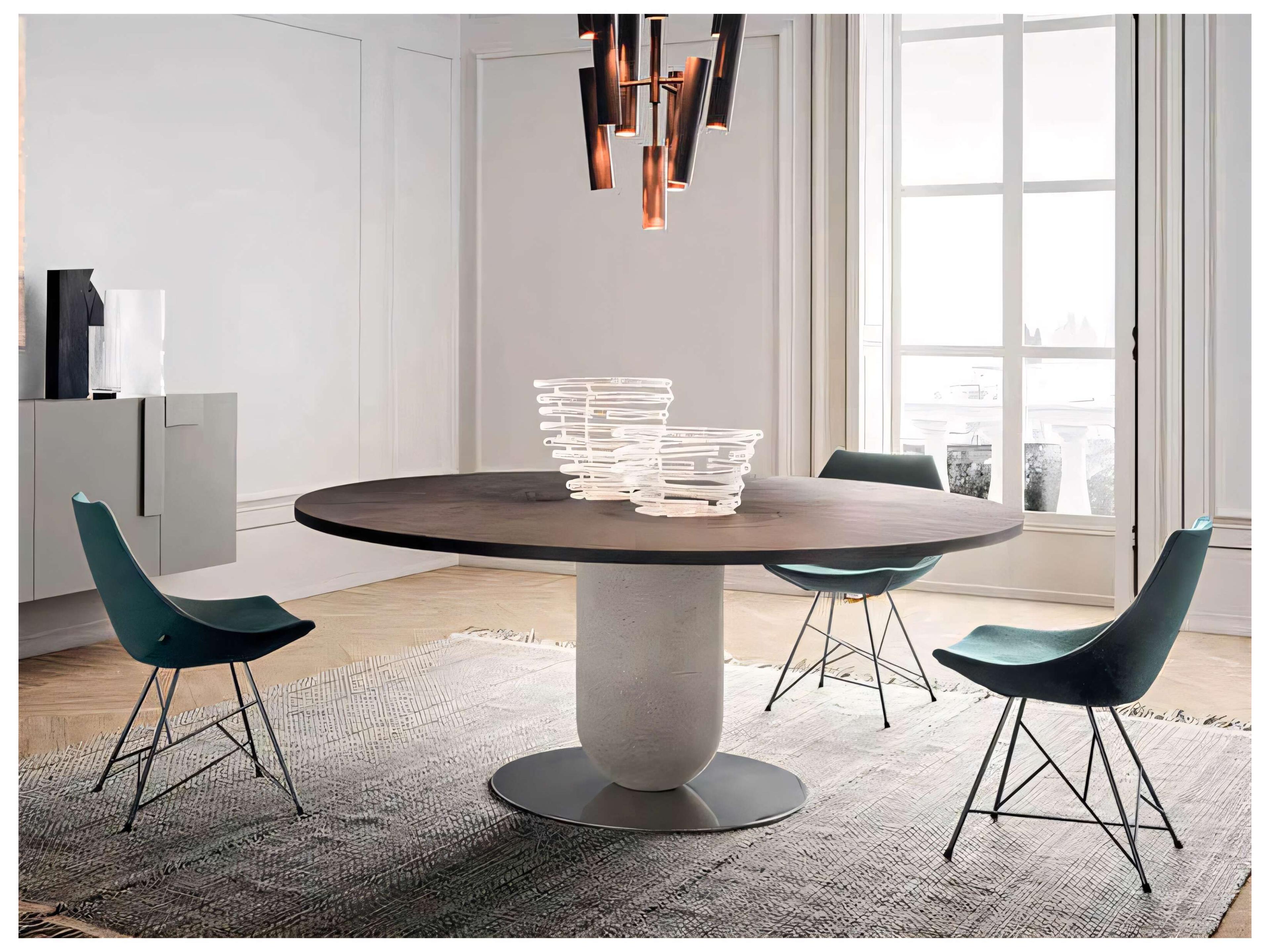 Pianca Ettore Round Wood Walnut Fog Grey Glossy Titanium Dining Table