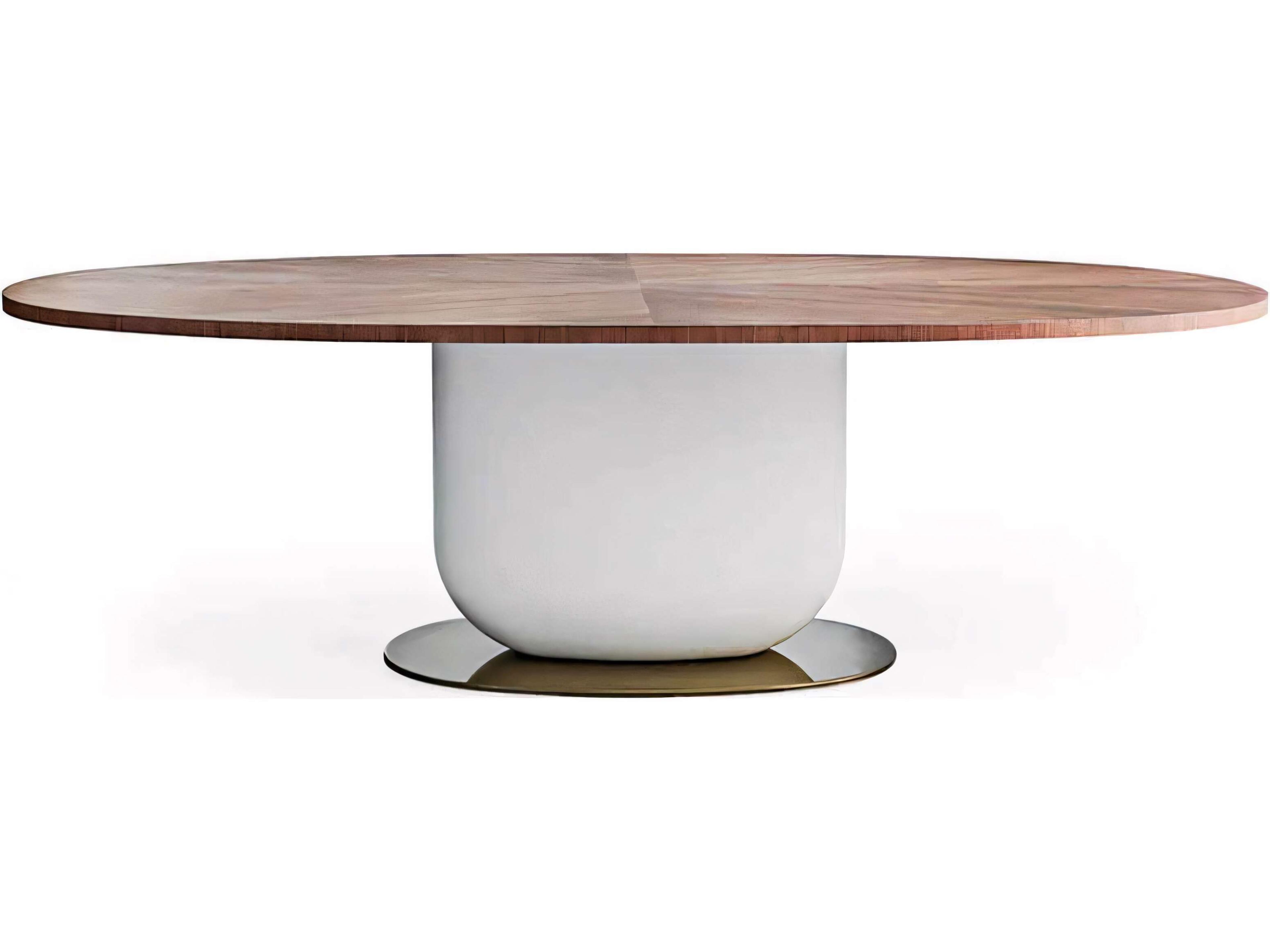 Ettore Oval Wood Walnut Fog Grey Glossy Bronze Dining Table