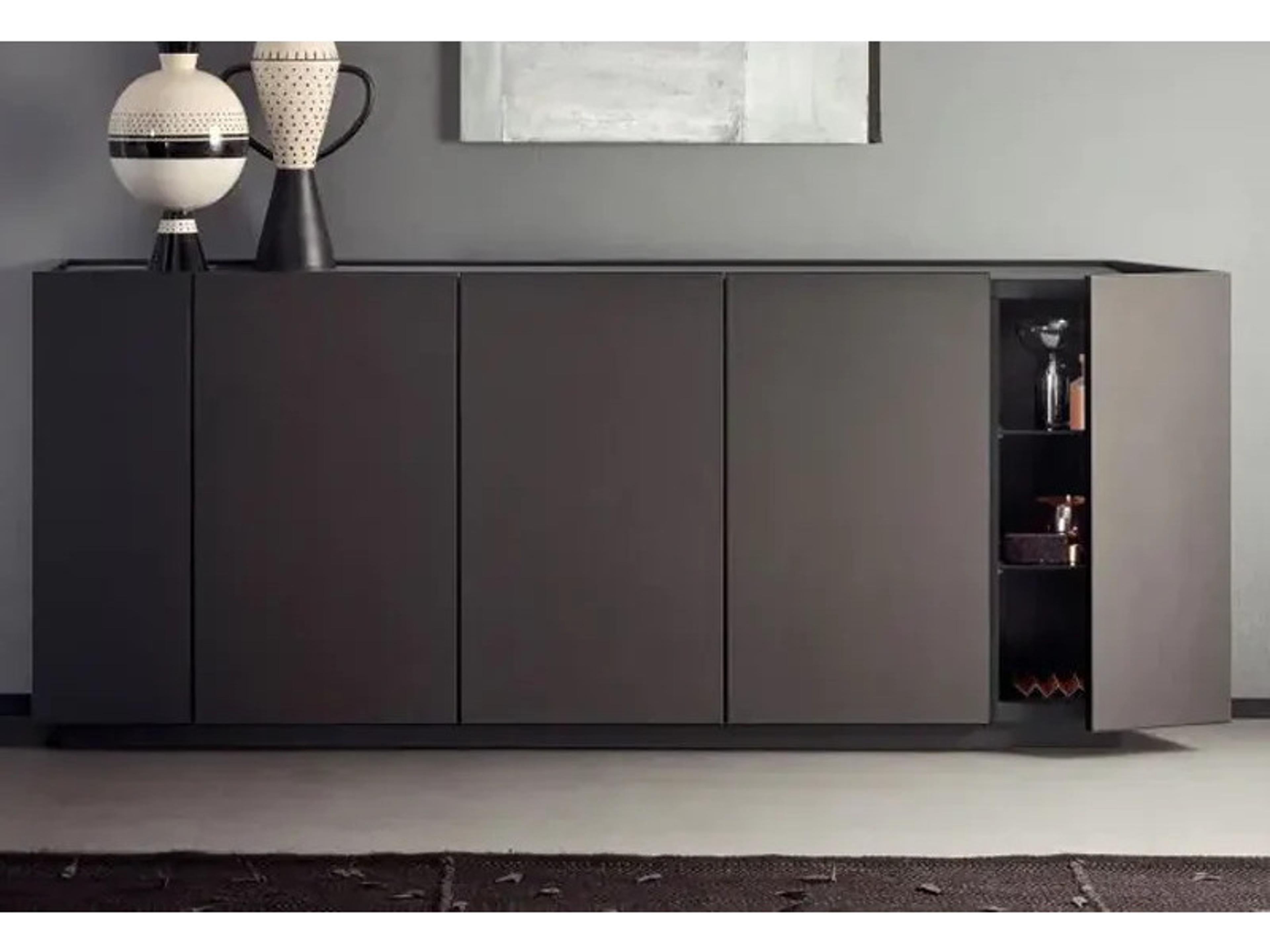 Pianca Cornice Sideboard 82" Dark Grey Ash/Grey Roccia Matt Lacquer