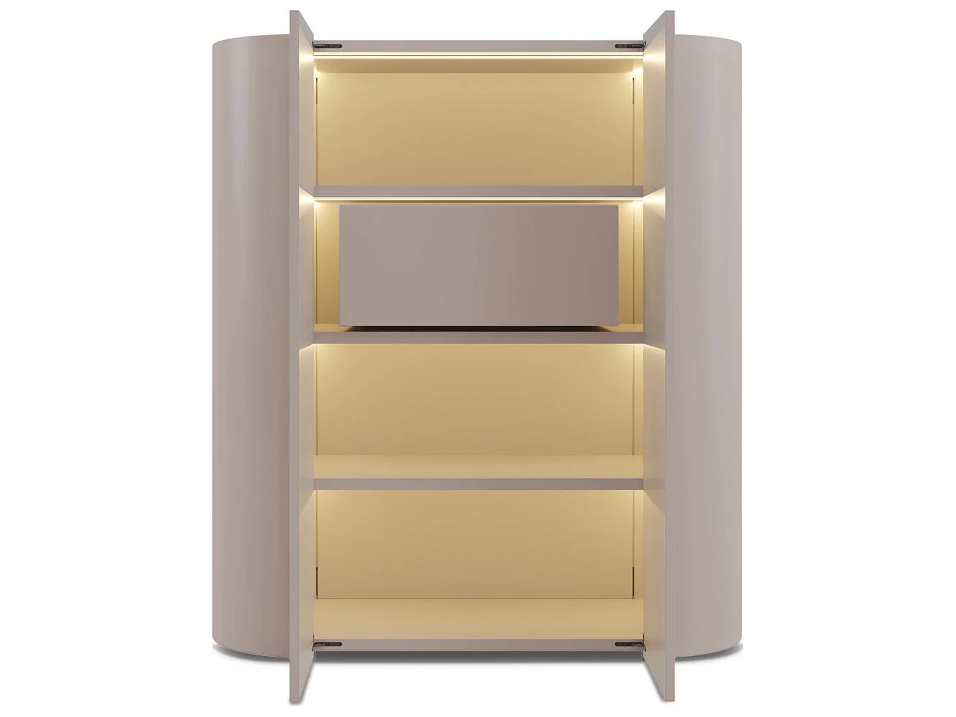 Pianca Dedalo Bar Sideboard Medium 55" Beige Ecrù Matt Lacquer/Bronzo Met. Glass Top