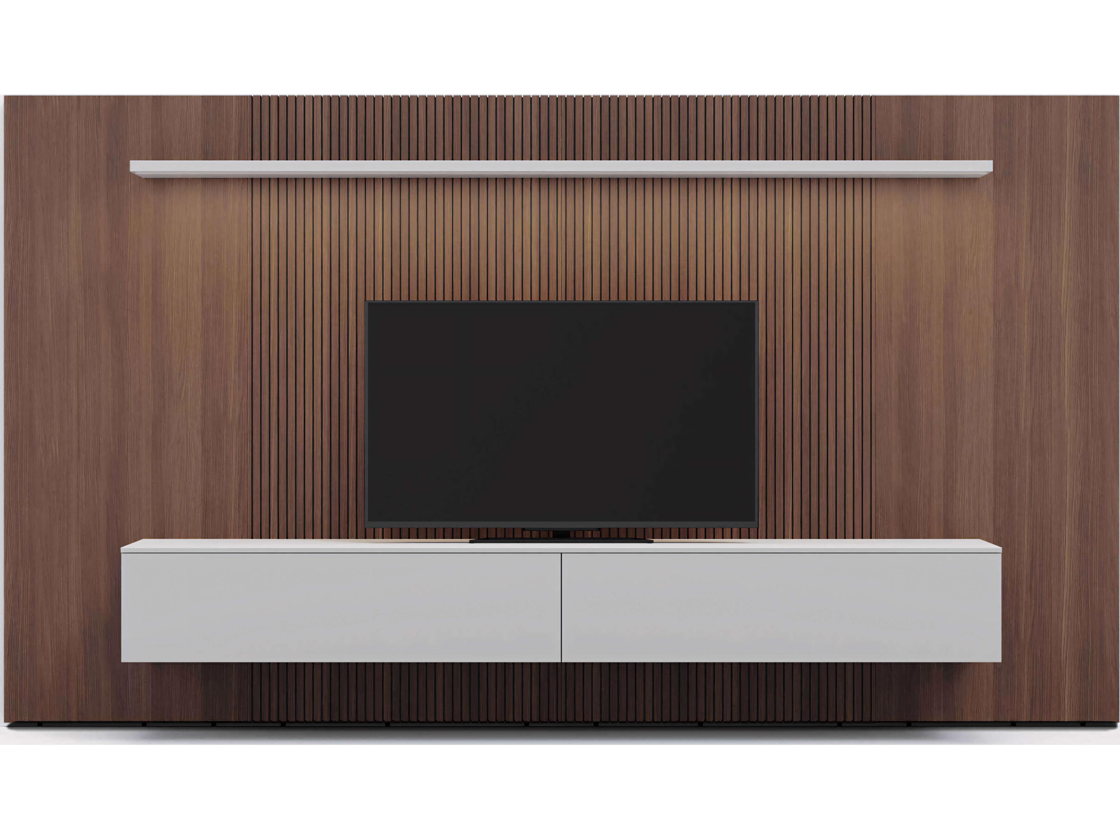 Spazio 149" Walnut Wood Fog Grey Media Console