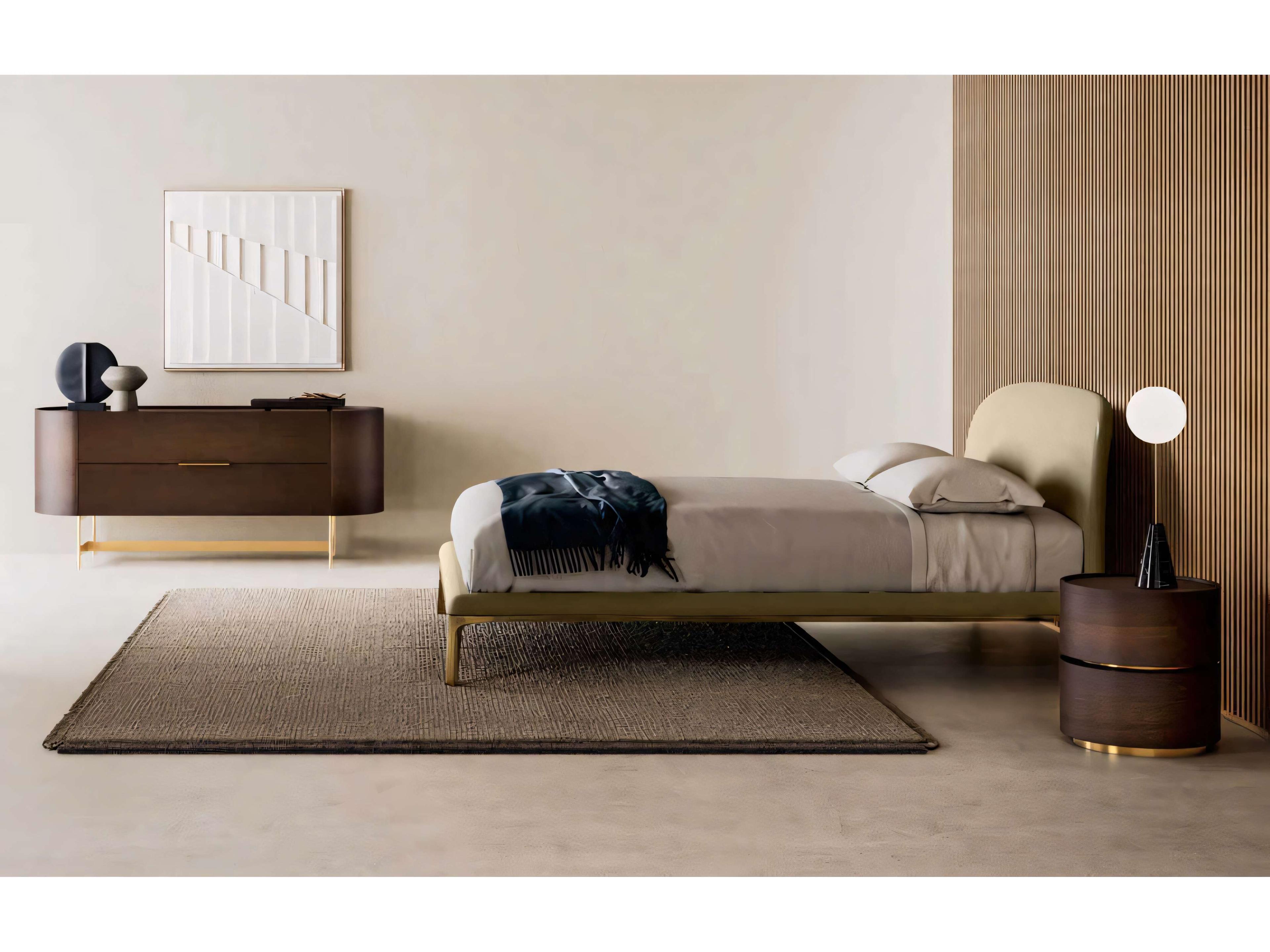 Pianca Rada Beige Glossy Bronze Upholstered King Panel Bed