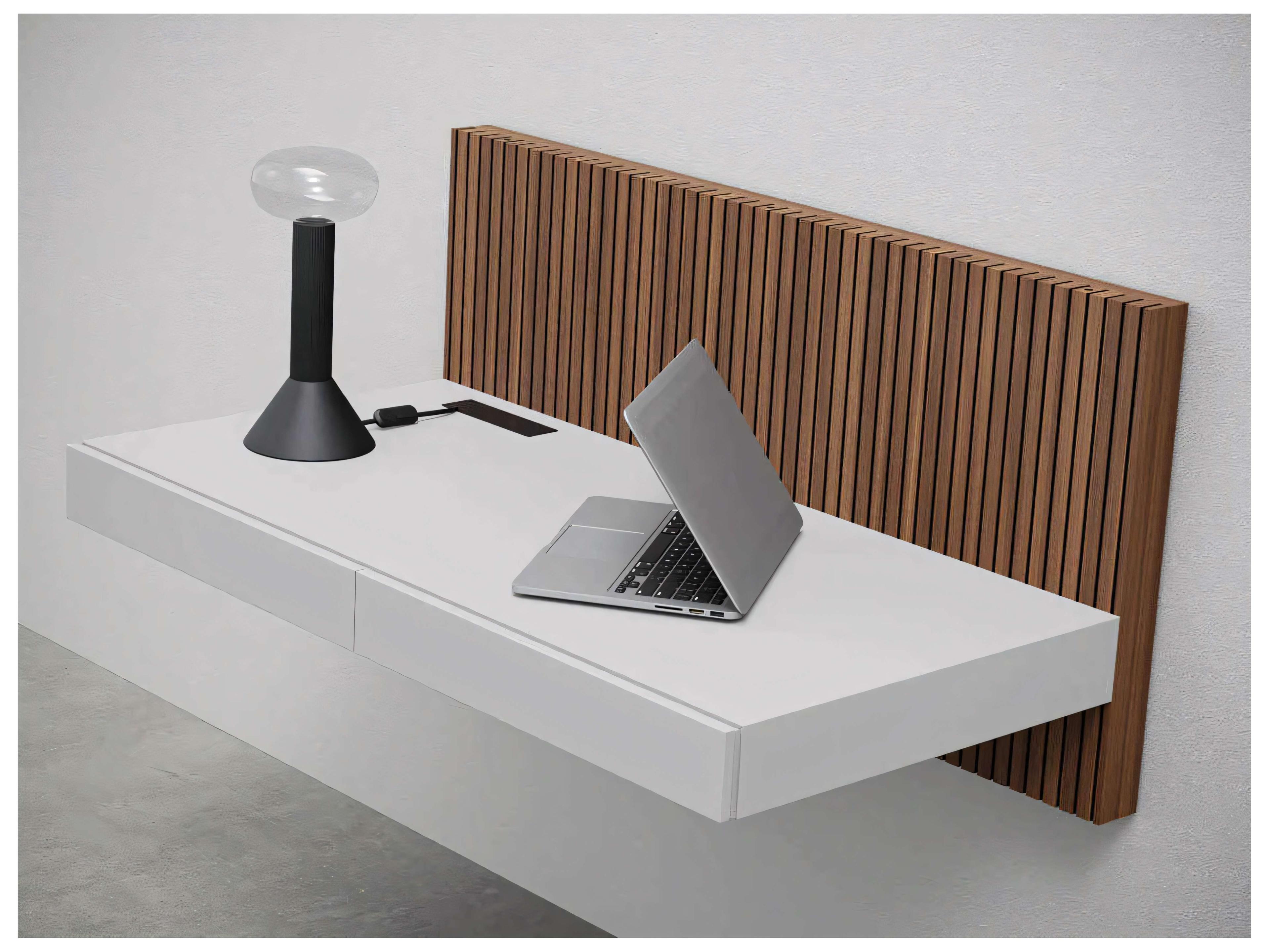 Pianca Ala Floating Walnut Fog Grey Brown Wood Desk