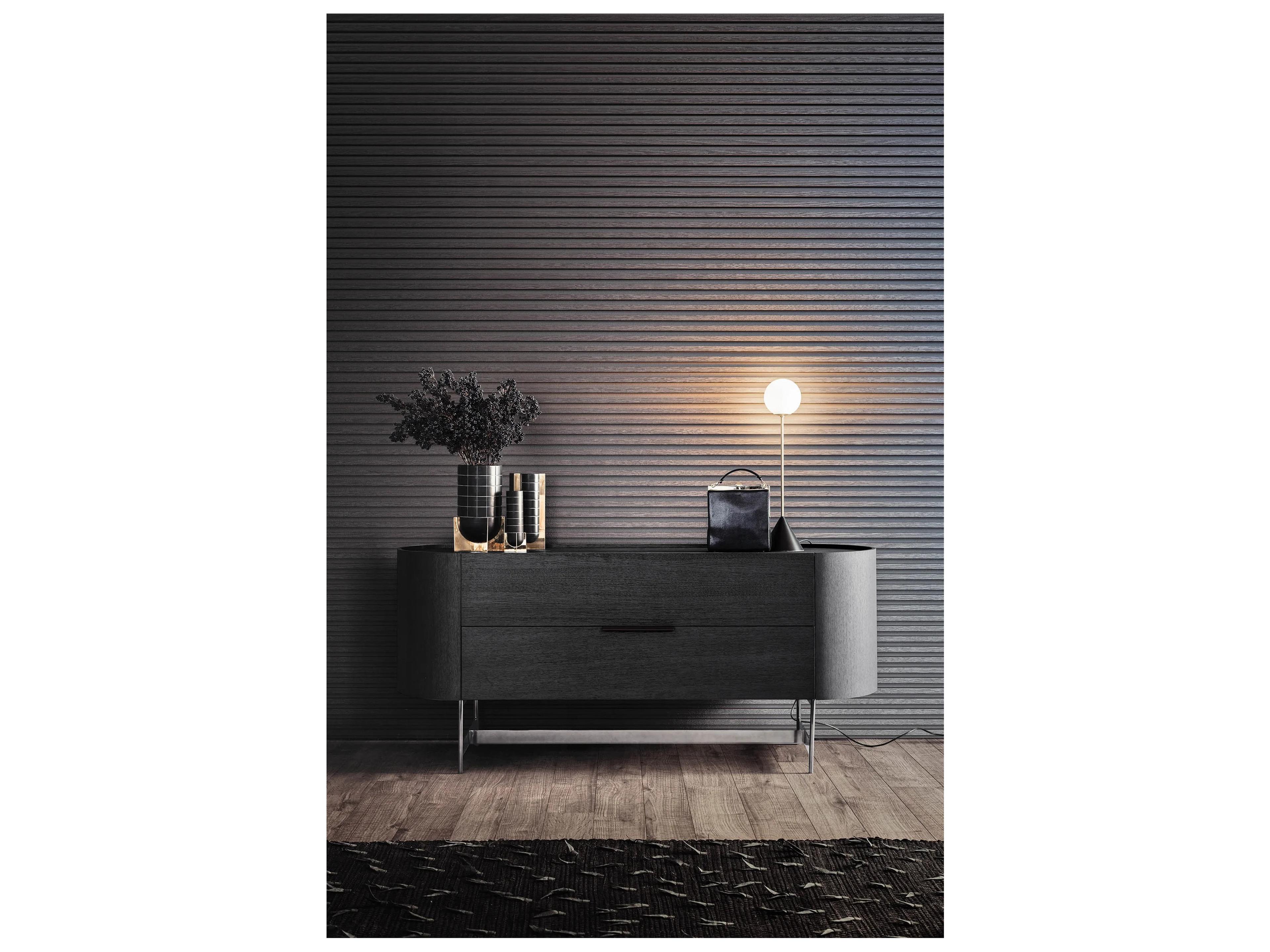 Pianca Dedalo 2 Drawers Dresser 67" Dark Grey Ash/Calacatta Marble Glass/Titanium