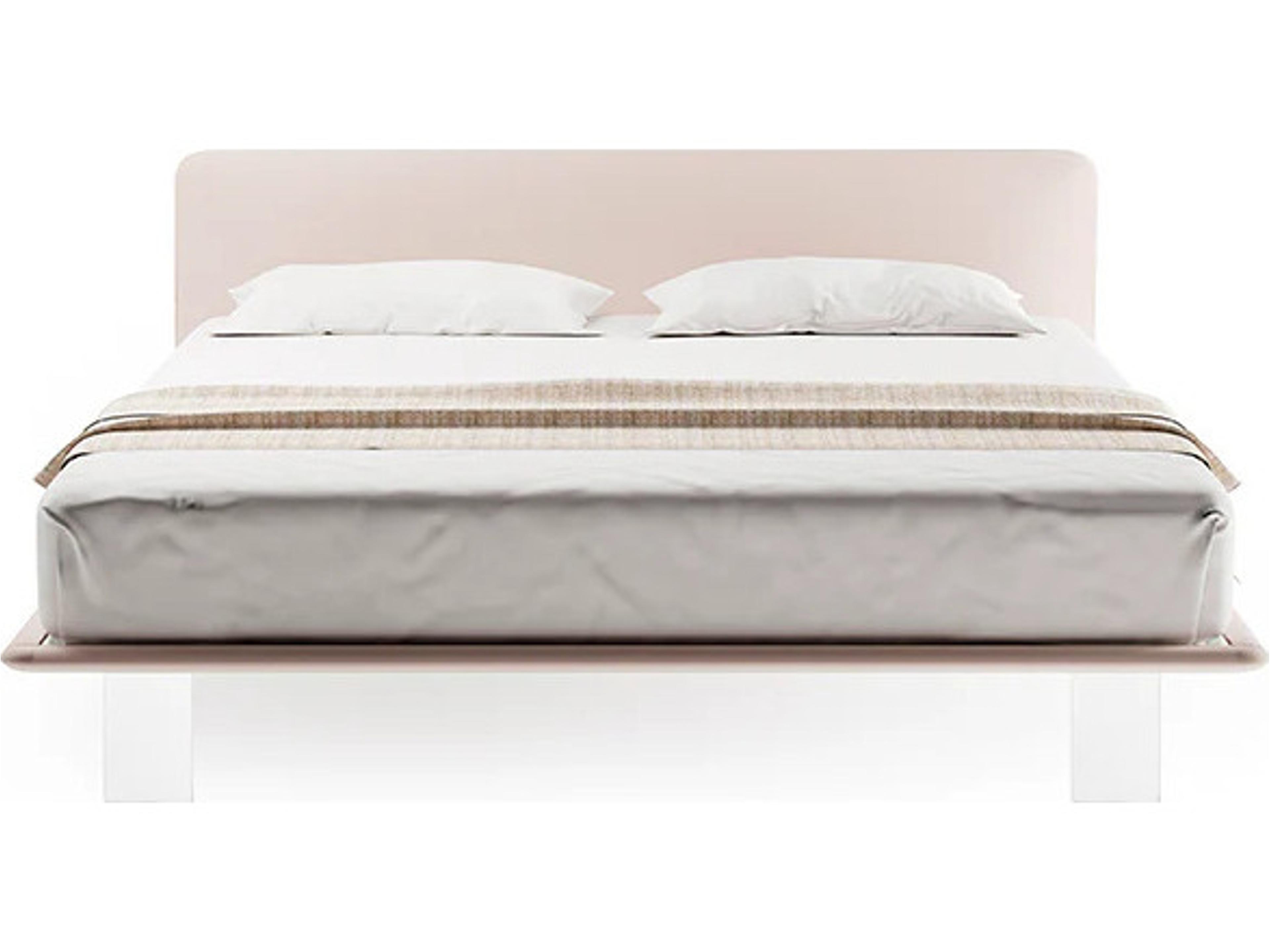 Pianca Filo Up Queen Size Bed 63"Beige Supersuede 86 Fabric/Plexiglass Feet