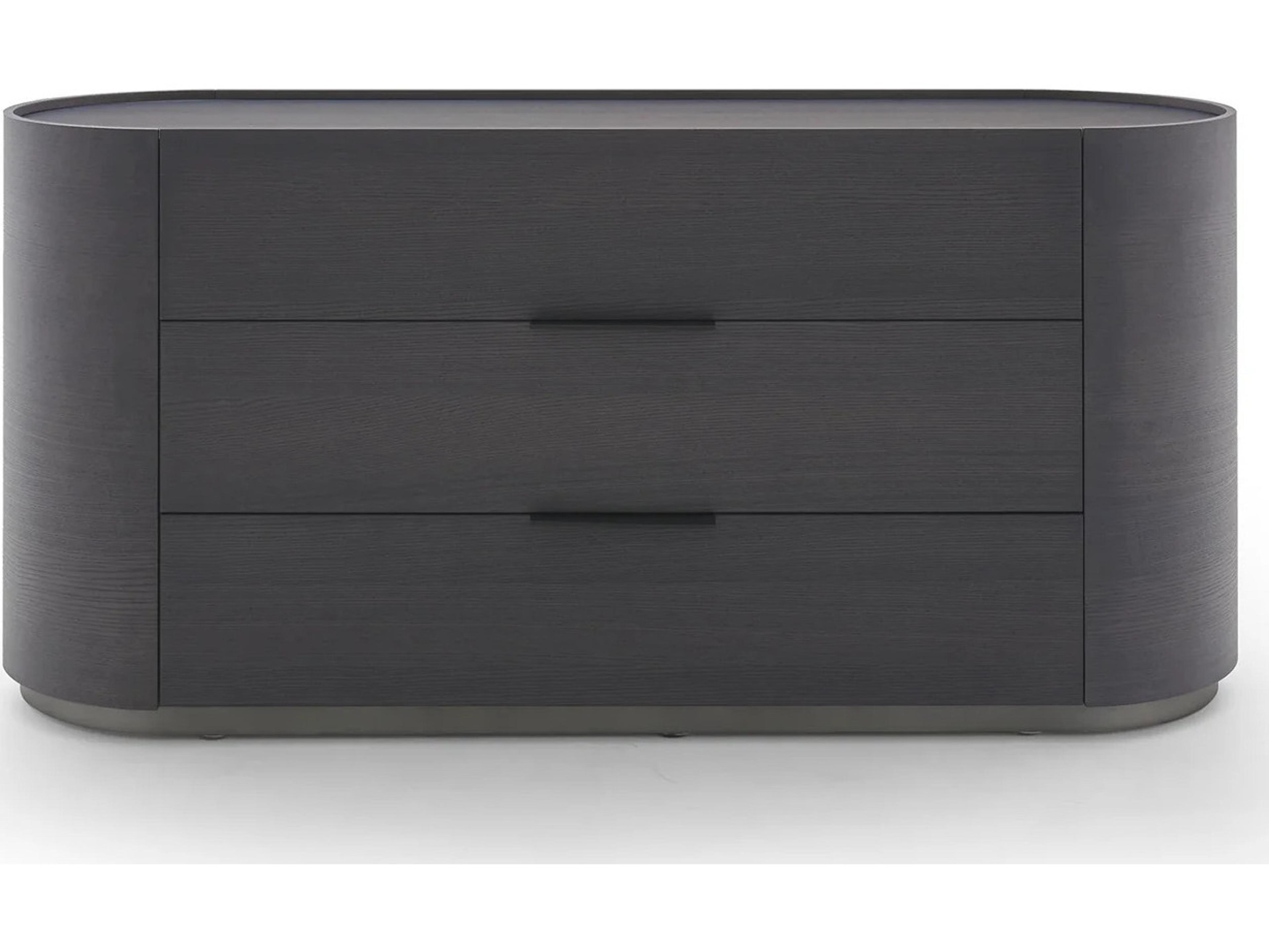 Pianca Dedalo 3 Drawers Dresser 67" Dark Grey Ash/Titanium Matt Plinth/Black Hard Leather Handle