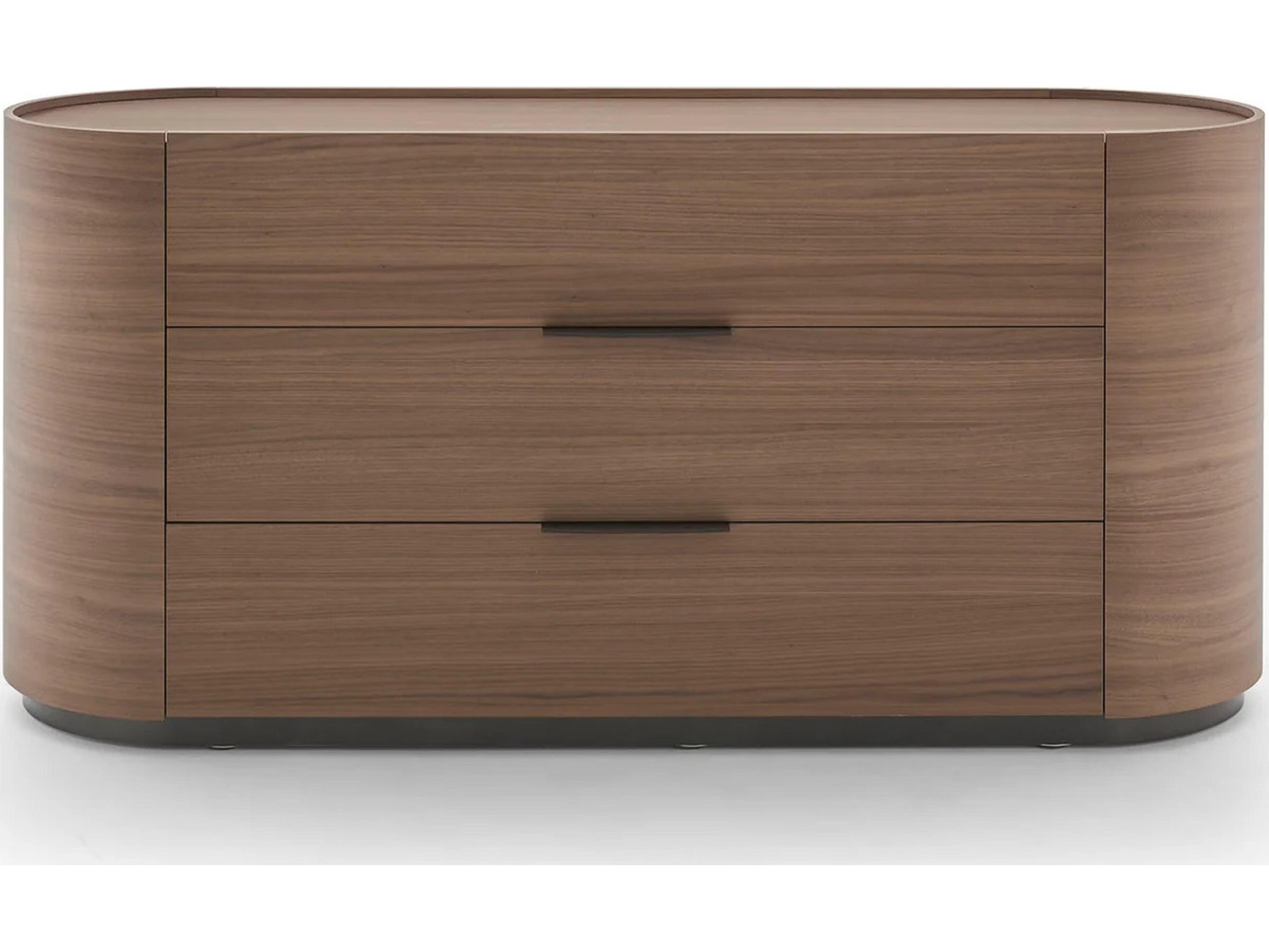 Dedalo 3 Drawers Dresser 67" Walnut/Titanium Glossy Plinth/Brown Hard Leather Handle