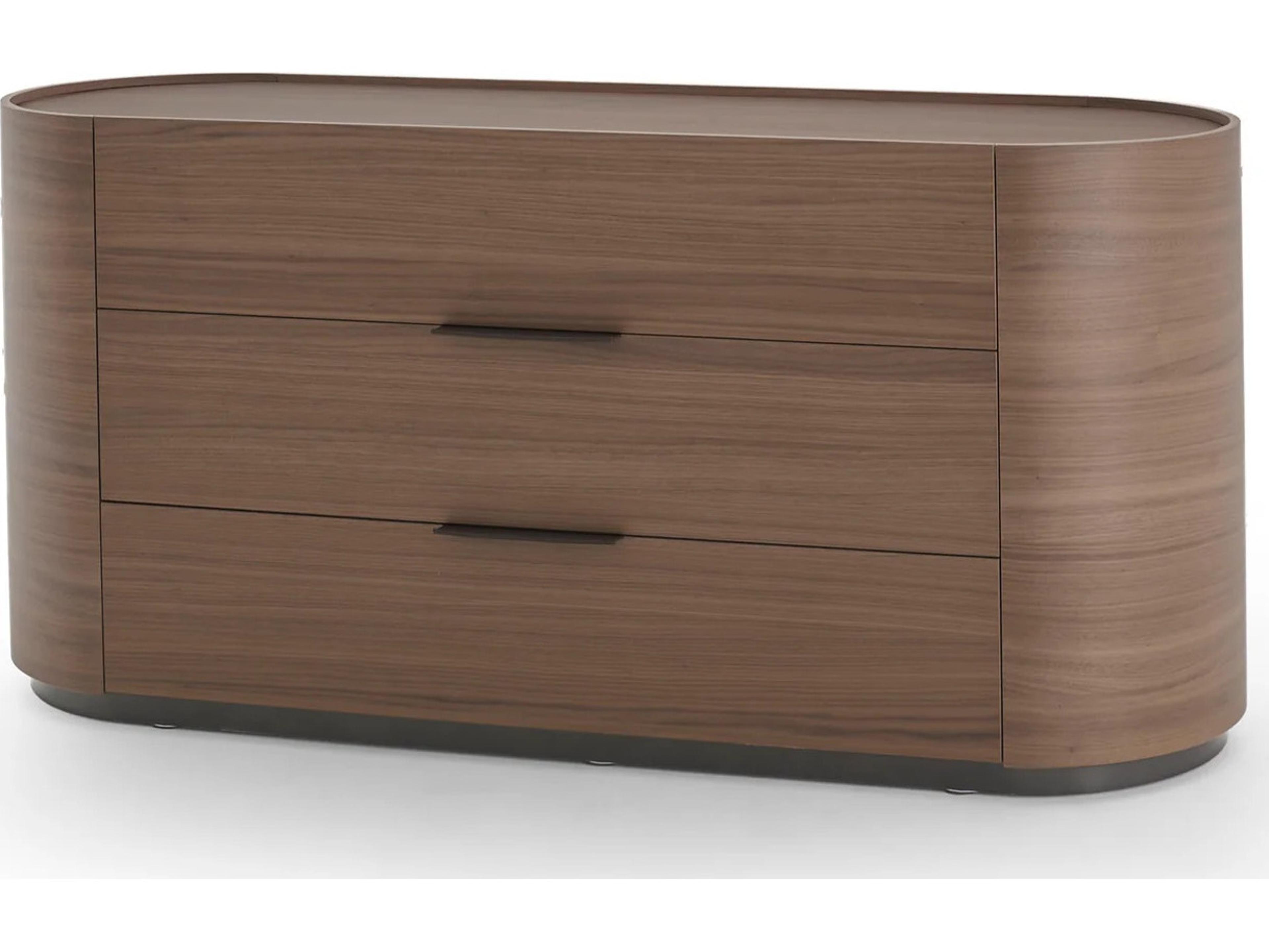 Pianca Dedalo 3 Drawers Dresser 67" Walnut/Titanium Glossy Plinth/Brown Hard Leather Handle