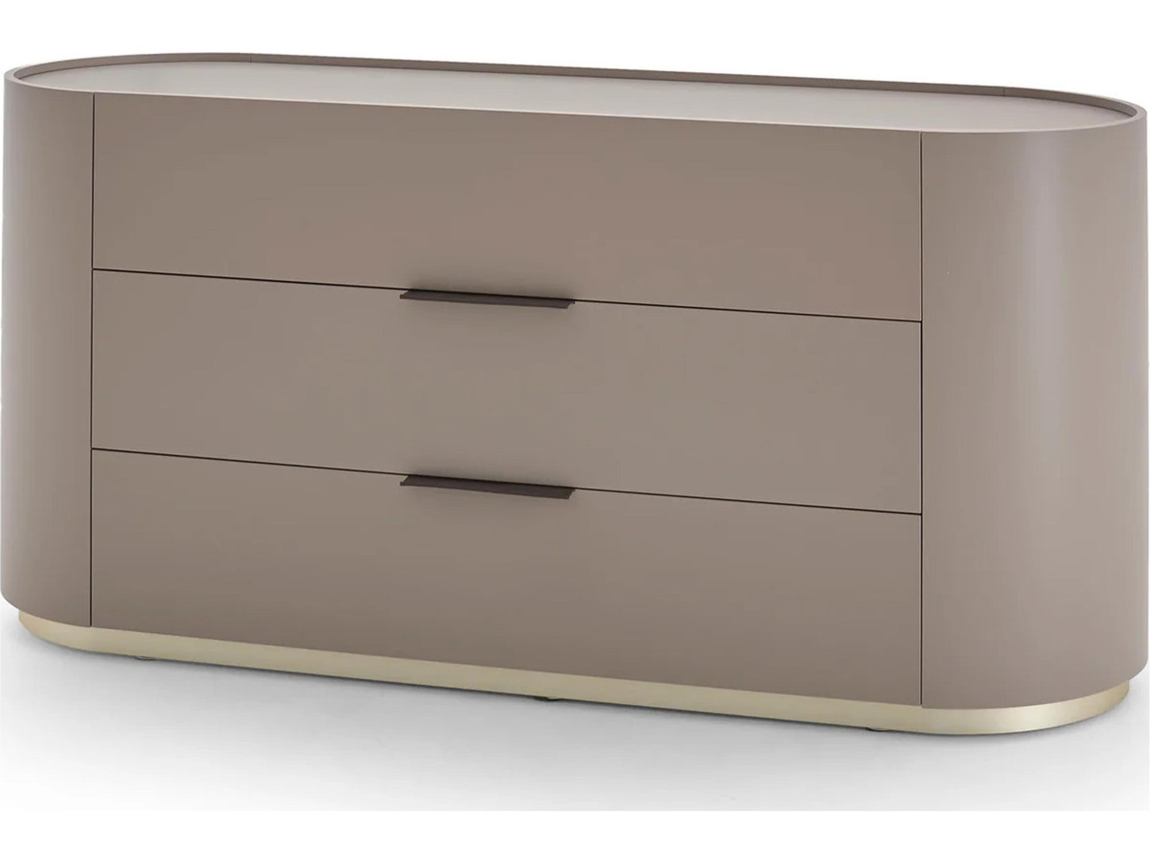 Dedalo 3 Drawers Dresser 67" Ecru Medium Beige/Champagne Matt Plinth/Brown Hard leather Handle