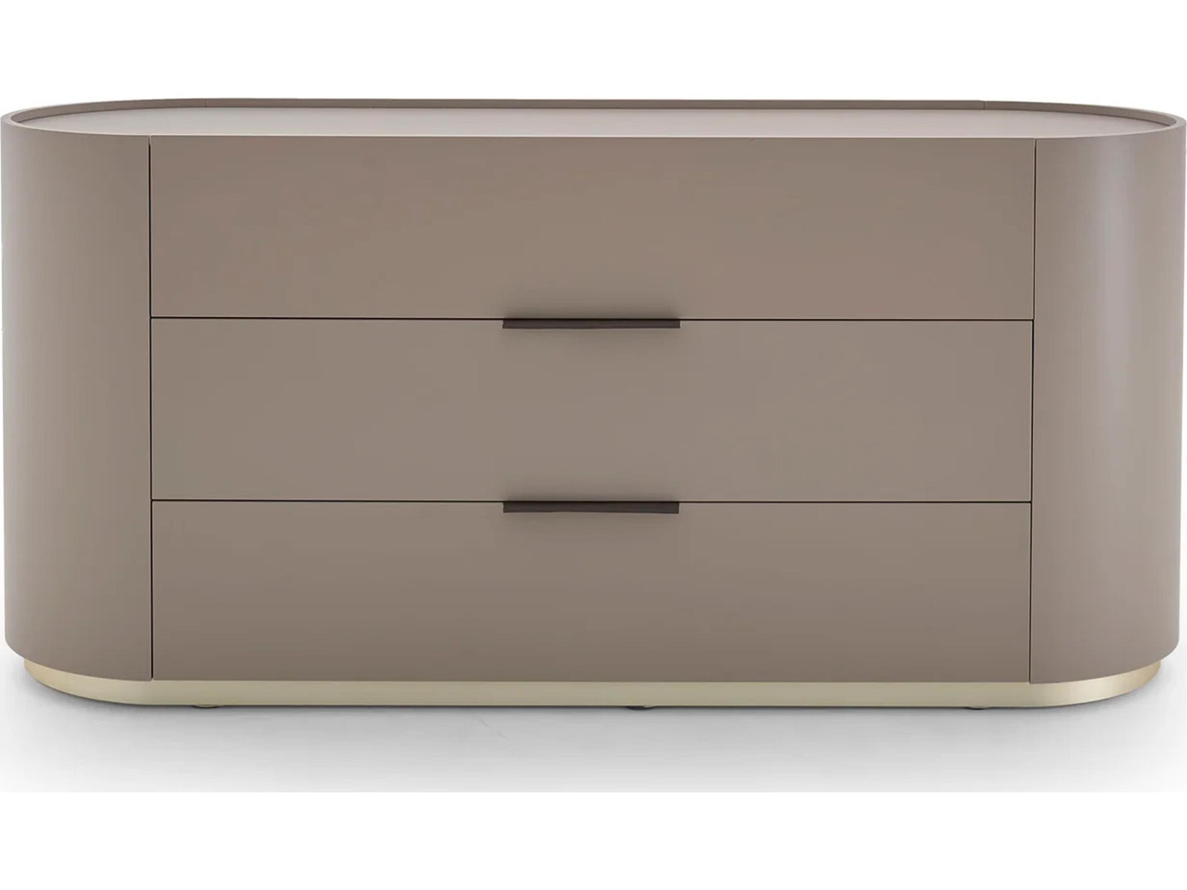 Pianca Dedalo 3 Drawers Dresser 67" Ecru Medium Beige/Champagne Matt Plinth/Brown Hard leather Handle