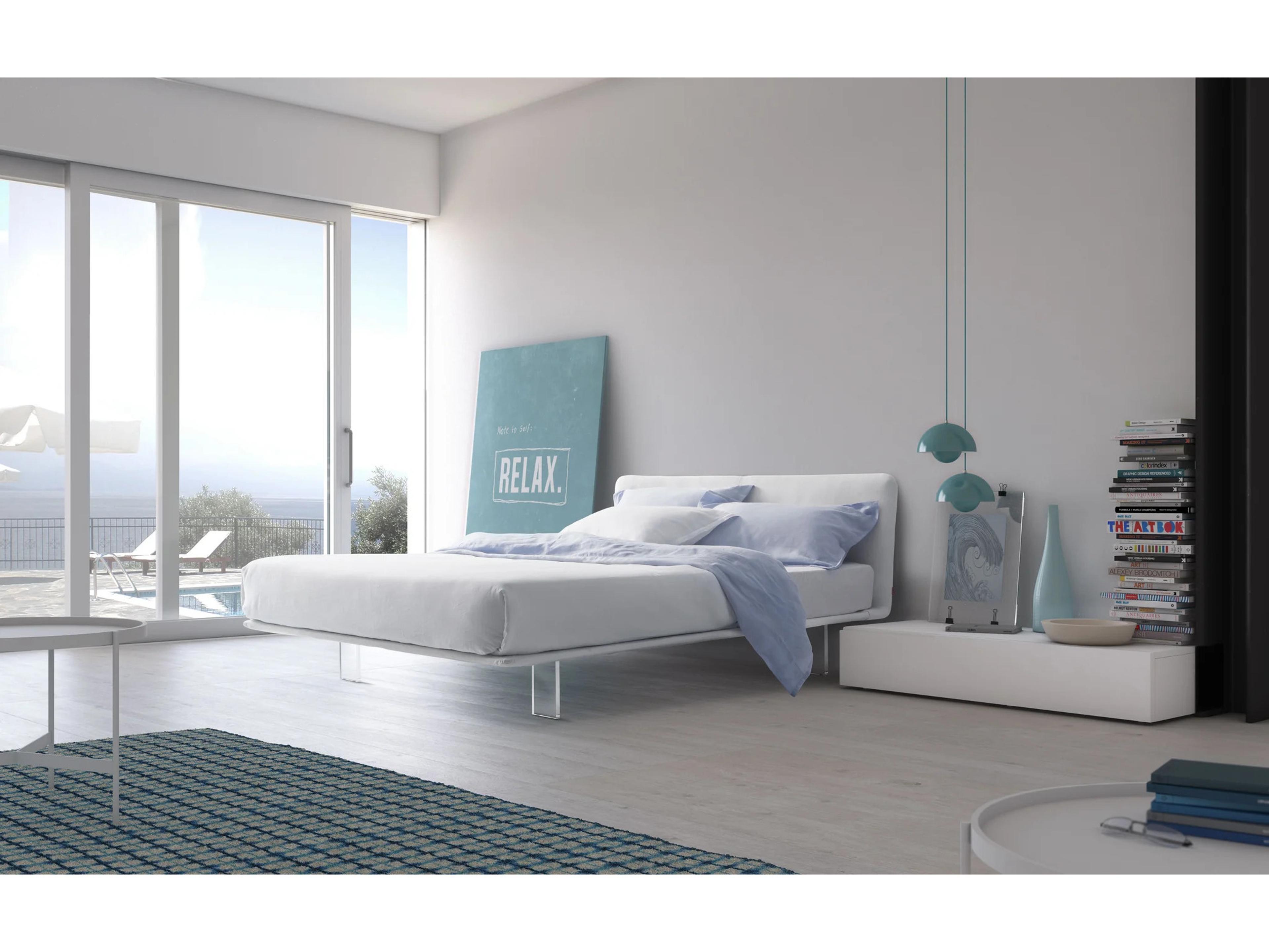 Pianca Filo Up King Size Bed 78" White Artepelle Eco Leather/Plexiglass