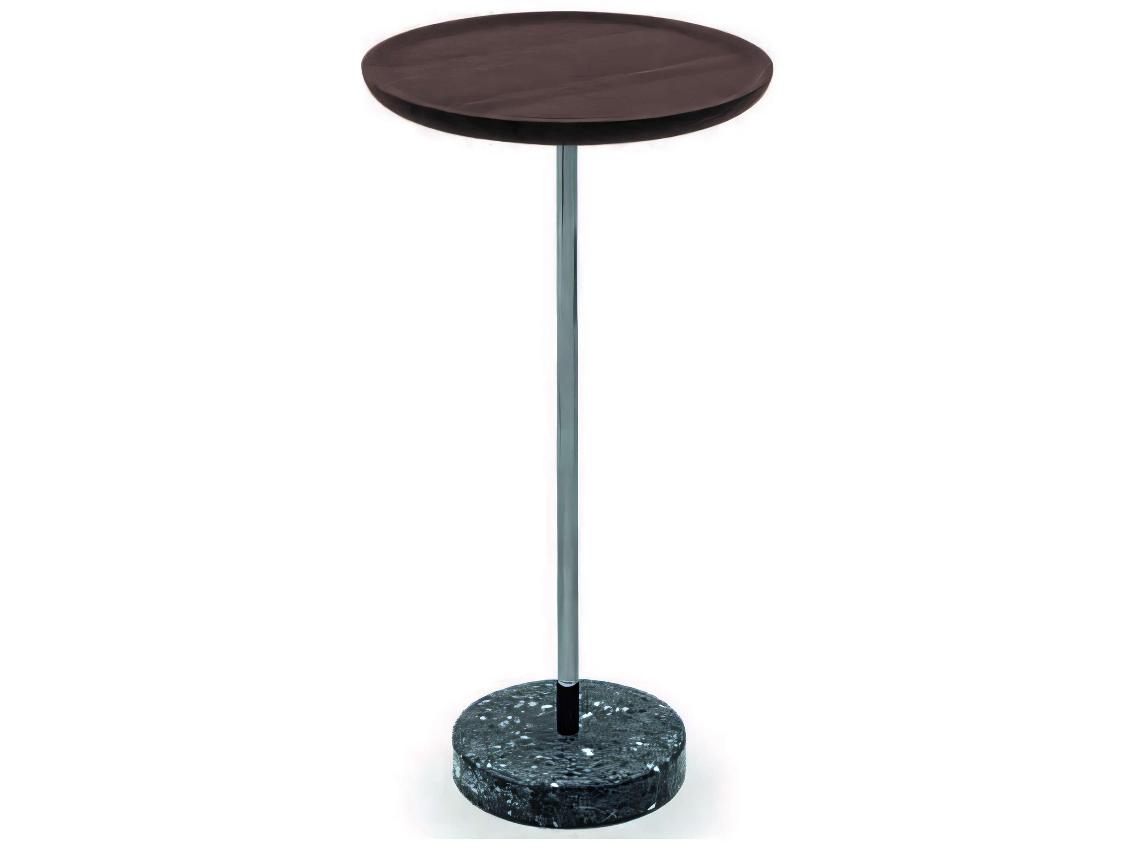 Contralto Round Wood Walnut Bronze Terrazzo Stone End Table