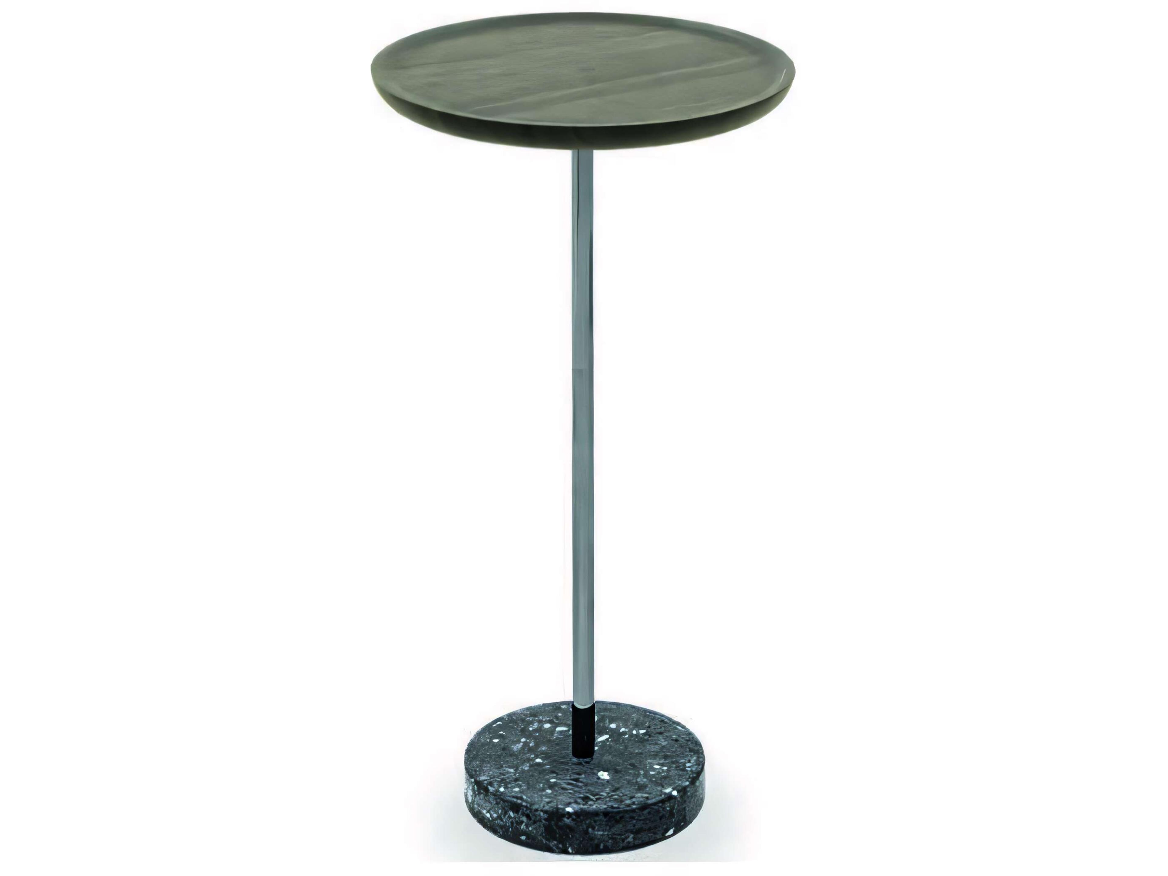 Pianca Contralto Round Wood Burnt Oak Titanium Balanzone Terrazzo End Table