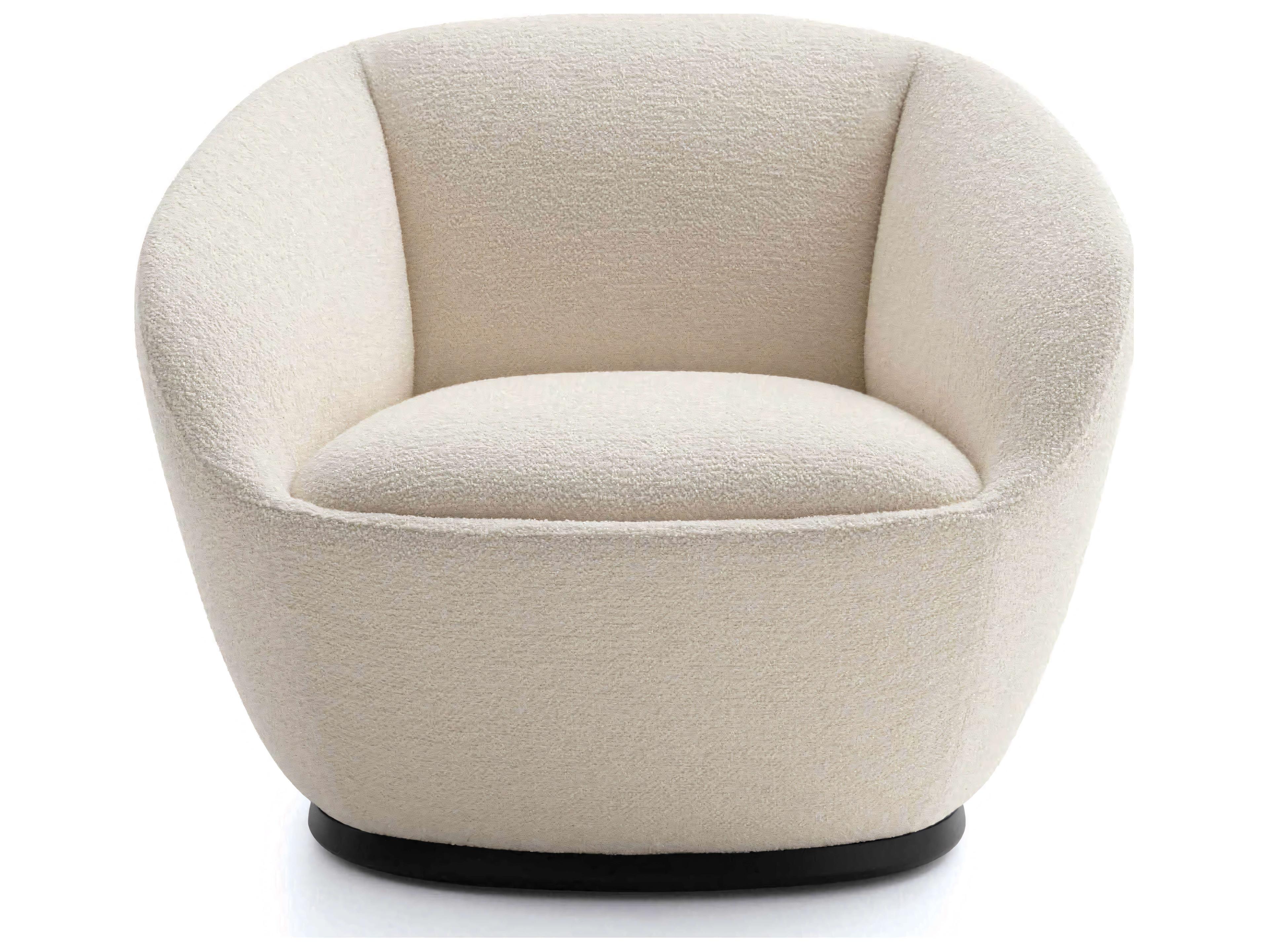 Naan Swivel White Fabric Accent Chair