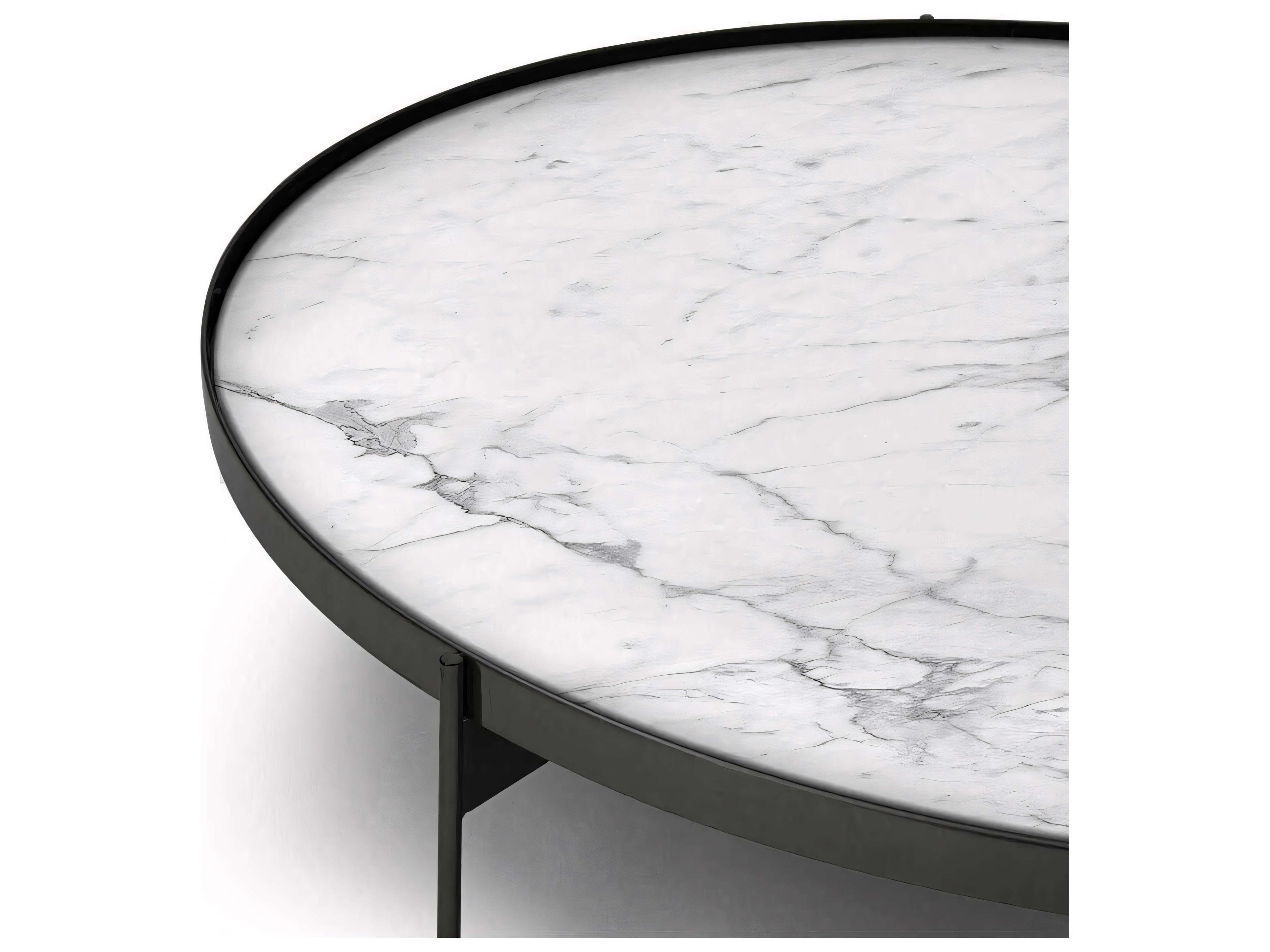 Pianca Abaco Round Glass Calacatta Matt Marble Glossy Titanium Coffee Table