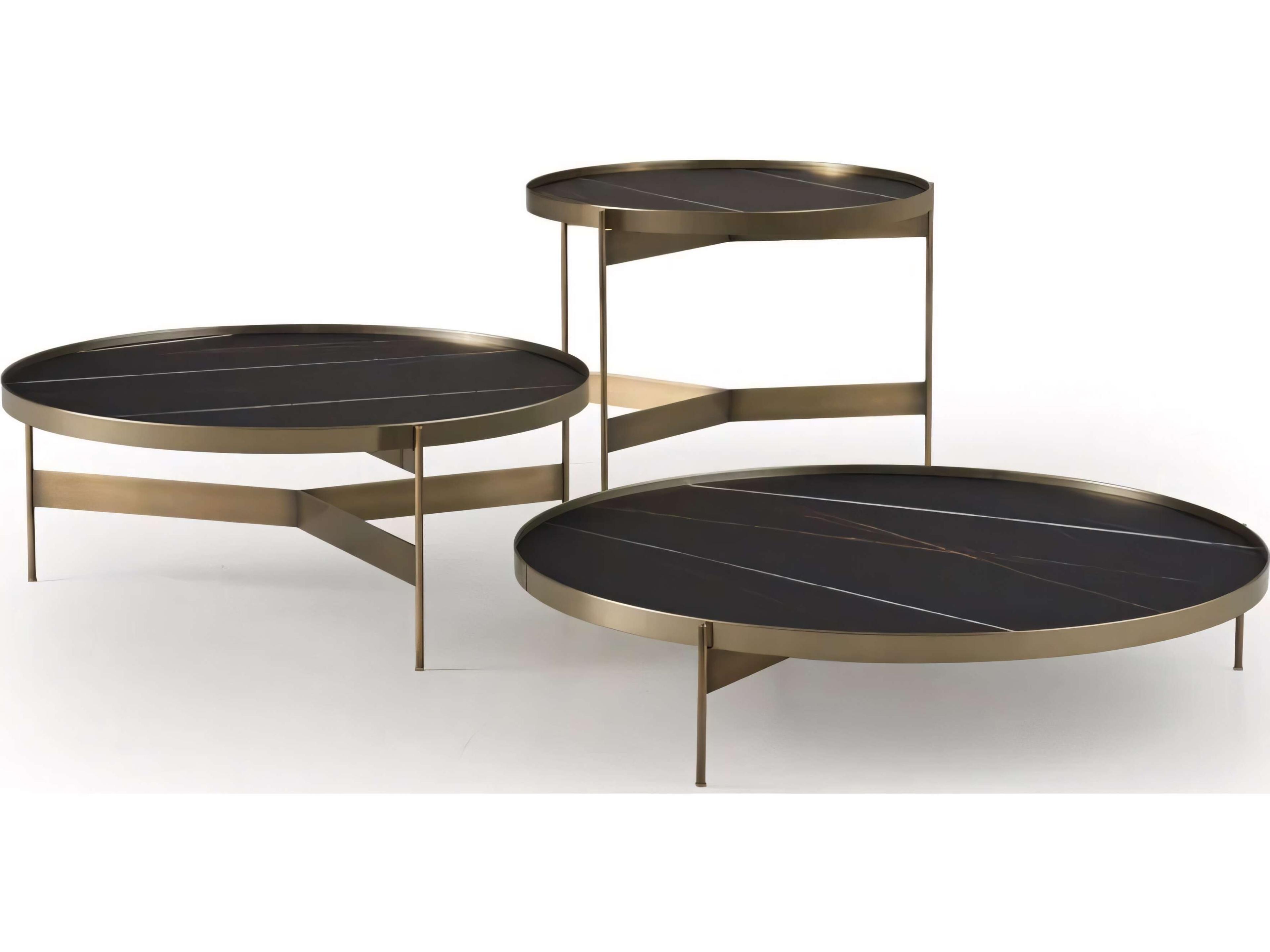 Pianca Abaco Round Glass Sahara Matt Marble Glossy Coffee Table