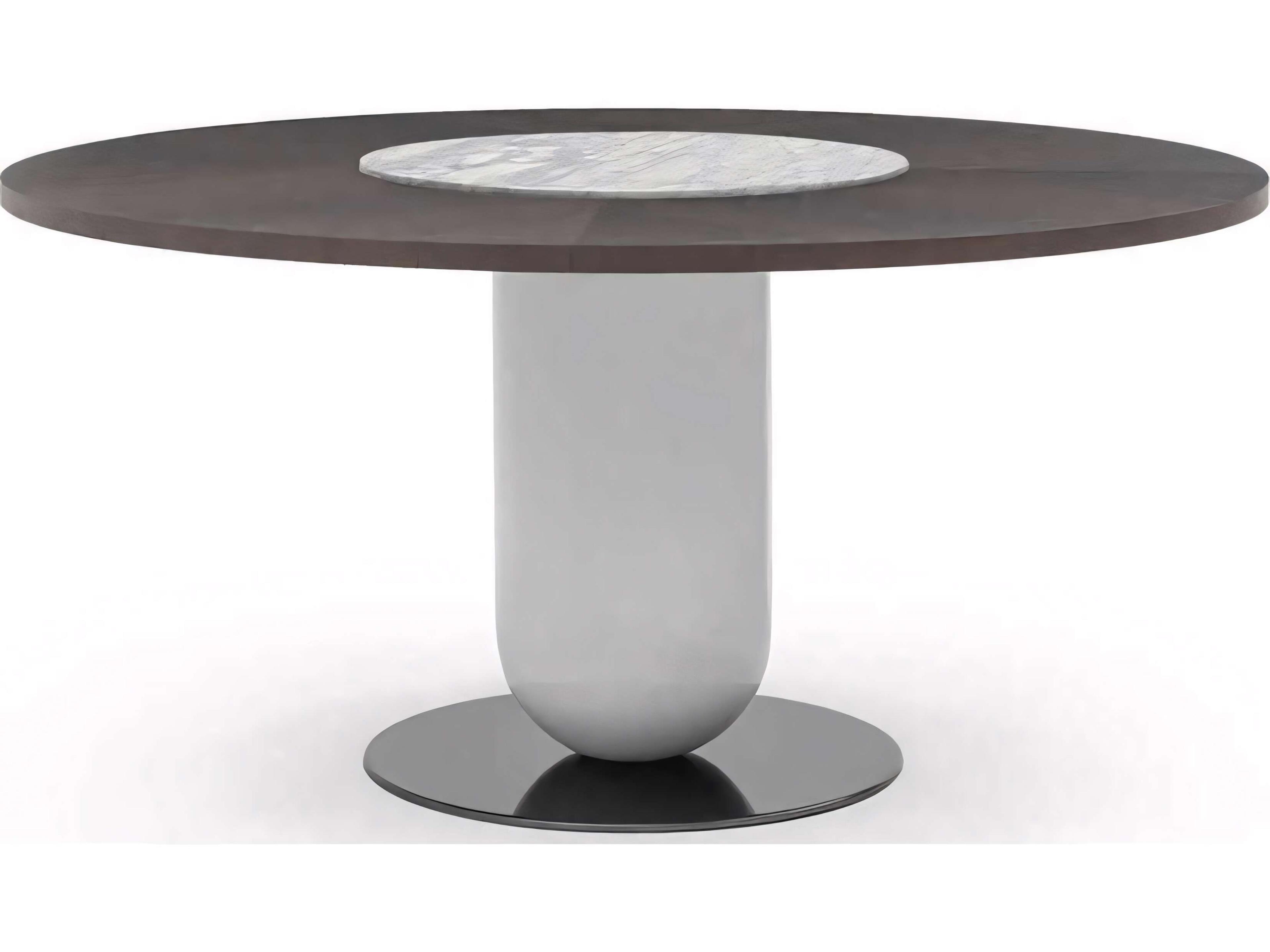 Ettore Round Wood Burnt Oak Fog Grey Gioia Di Carrara Marble Titanium Dining Table