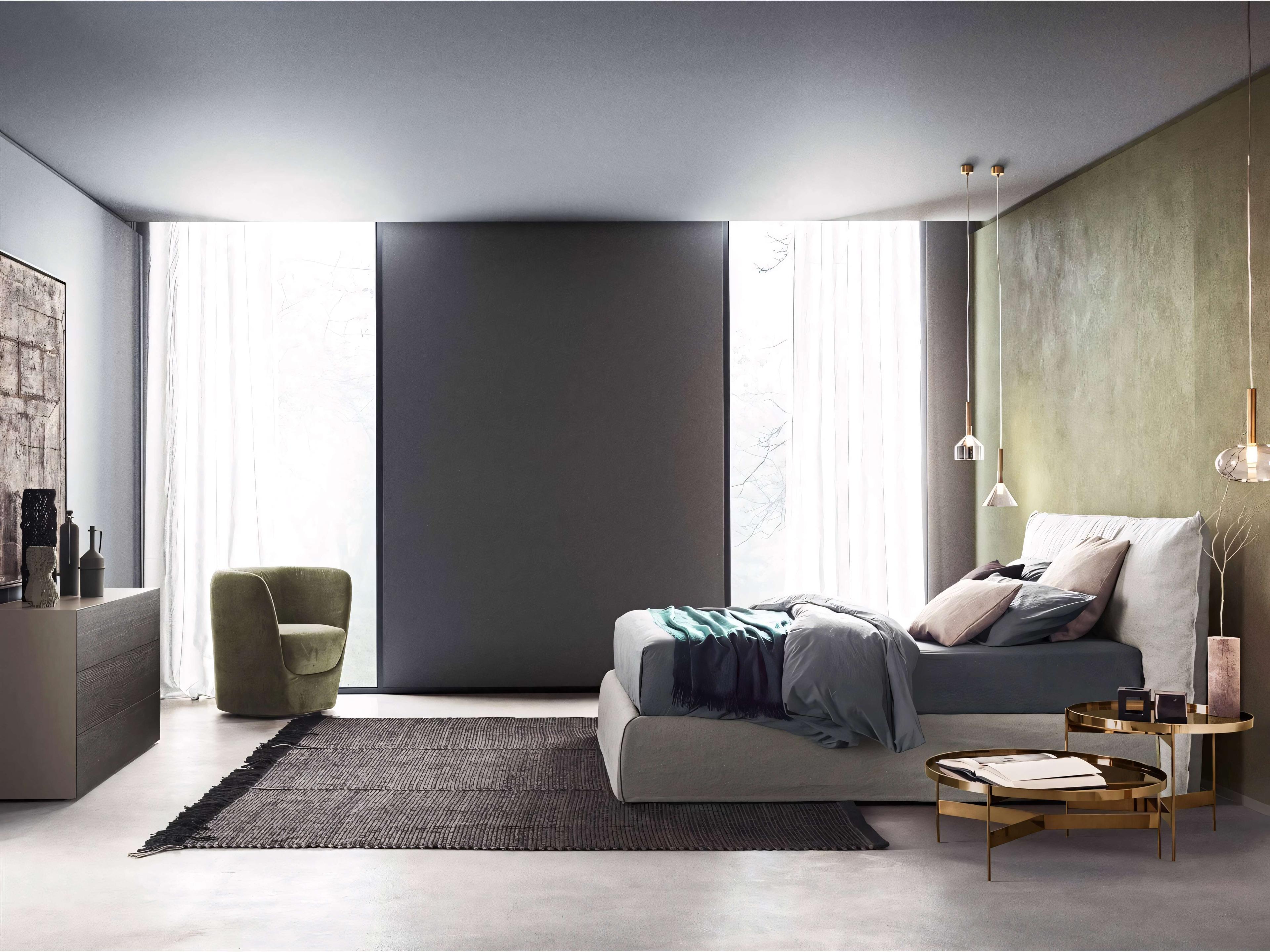 Pianca Piumotto Gray Upholstered Queen Platform Bed