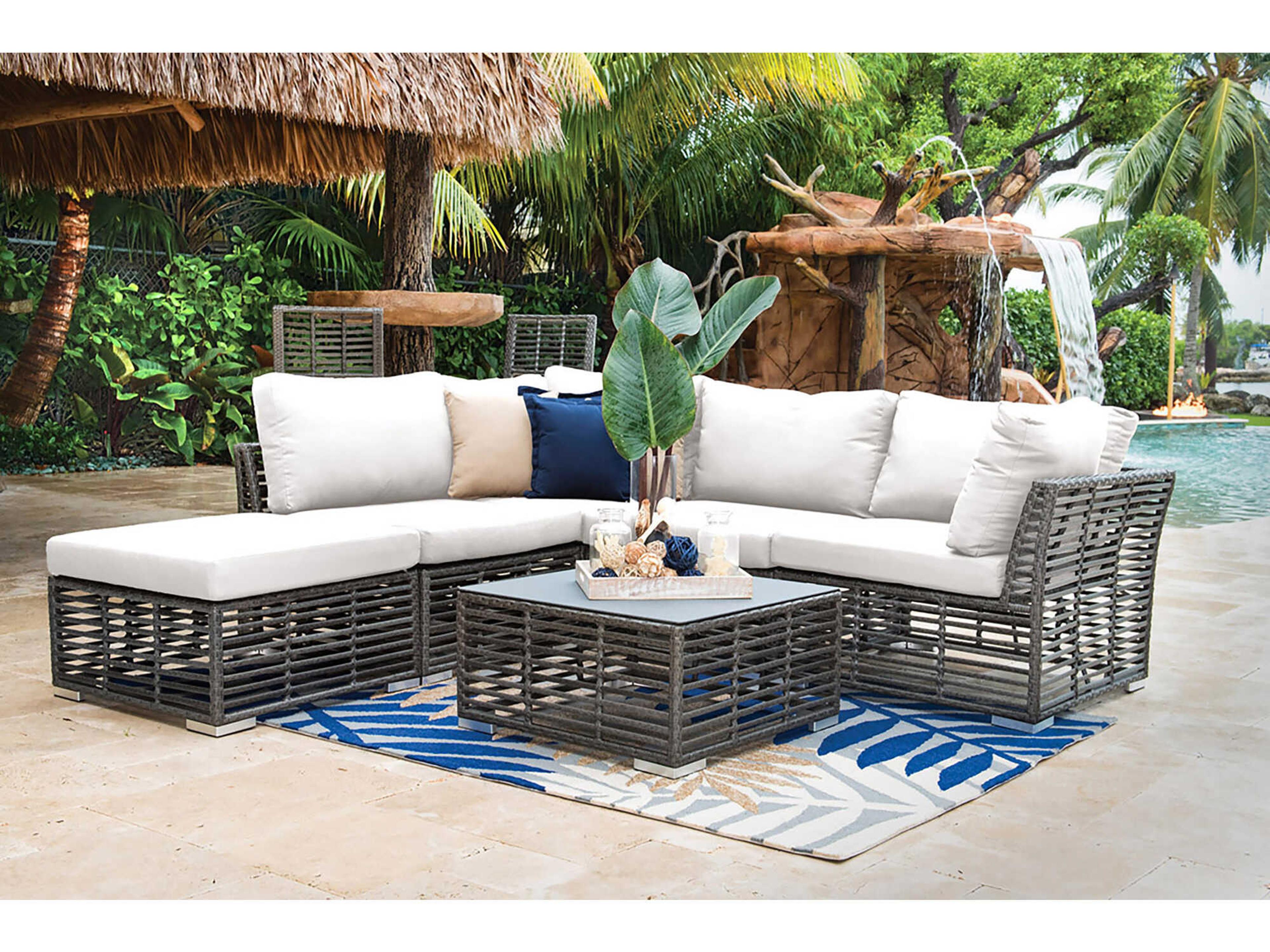 Panama Jack Graphite Wicker Cushion 6 Piece Sectional Patio Lounge Set