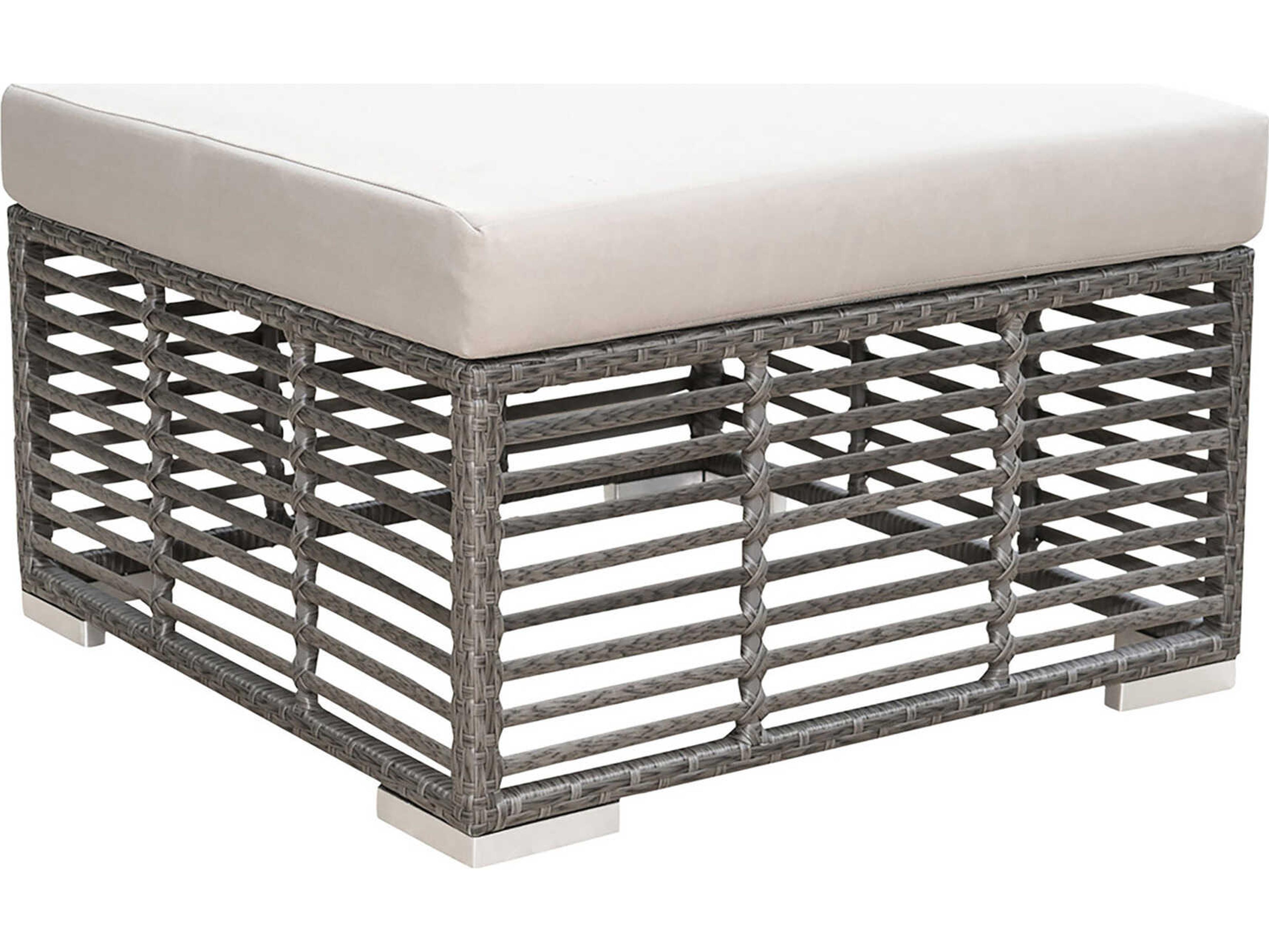 Graphite Wicker Cushion Outdoor Ottoman