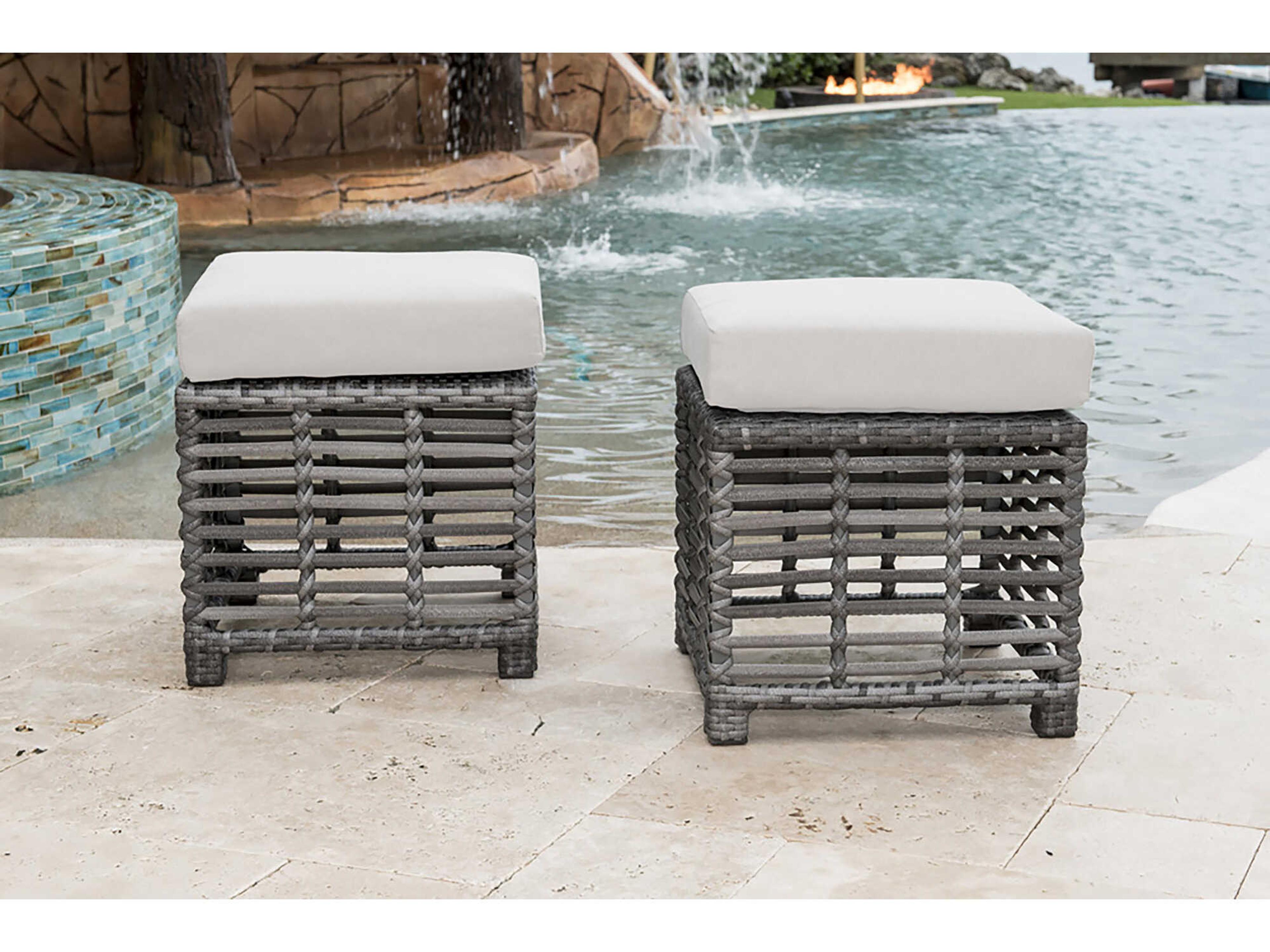 Panama Jack Graphite Wicker Cushion Outdoor Patio Ottoman