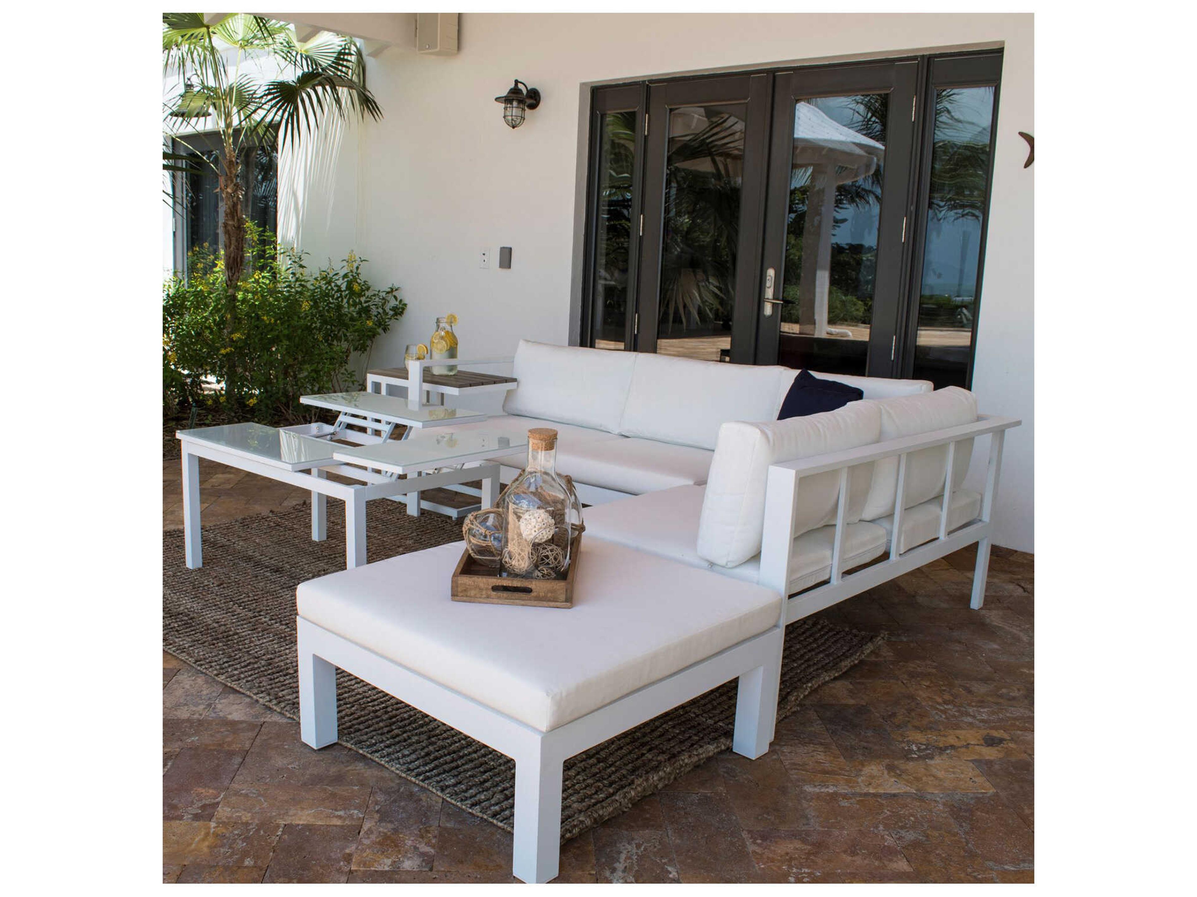 Panama Jack Outdoor Sancastle White Aluminum Cushion 5 Piece Sectional Lounge Set