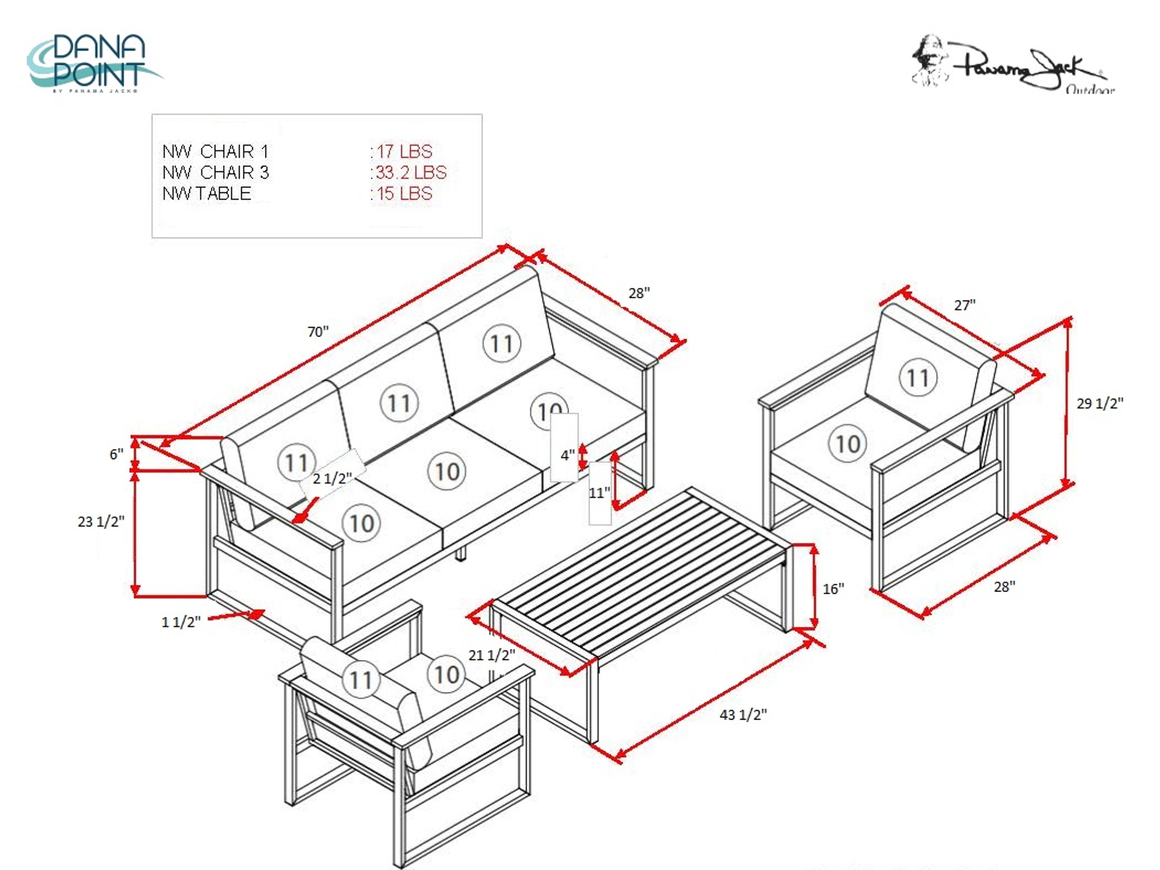 Panama Jack Outdoor Dana Point Aluminum 4 Piece Lounge Set