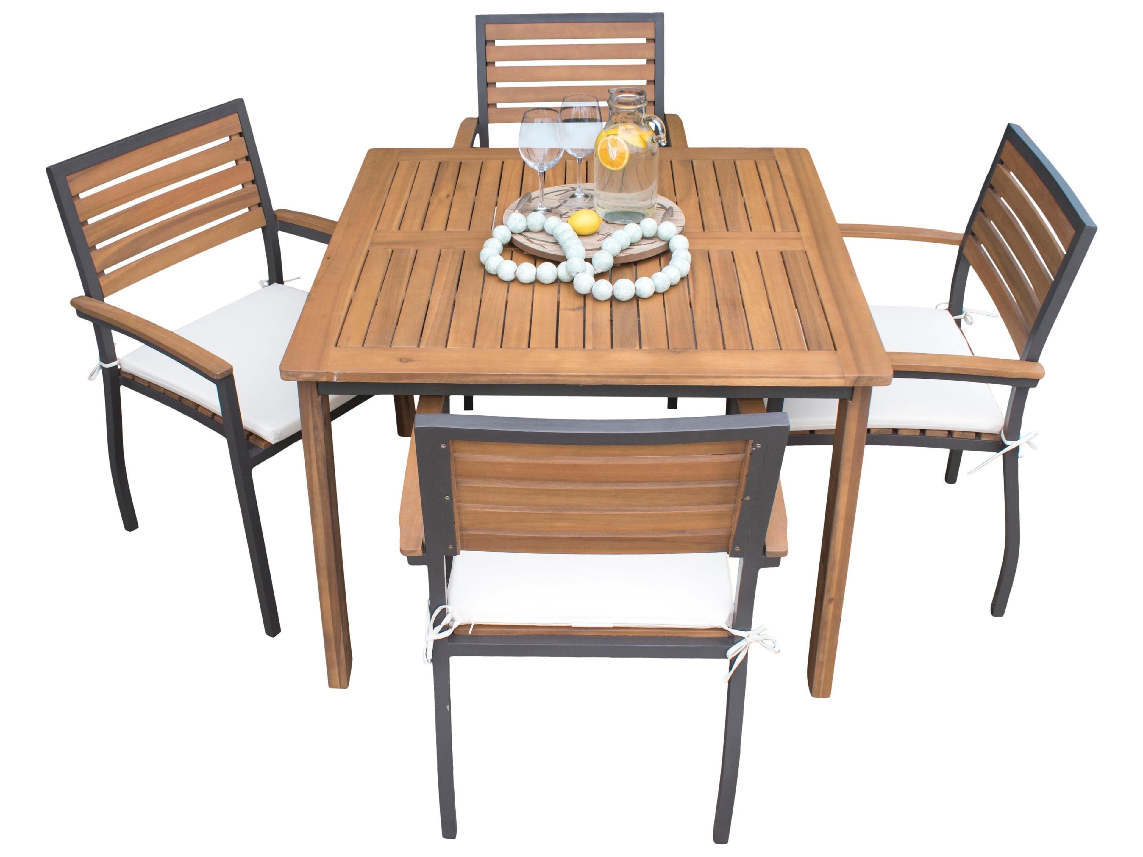 Outdoor Boca Grande Acacia Wood Aluminum 5 Piece Square Dining Set