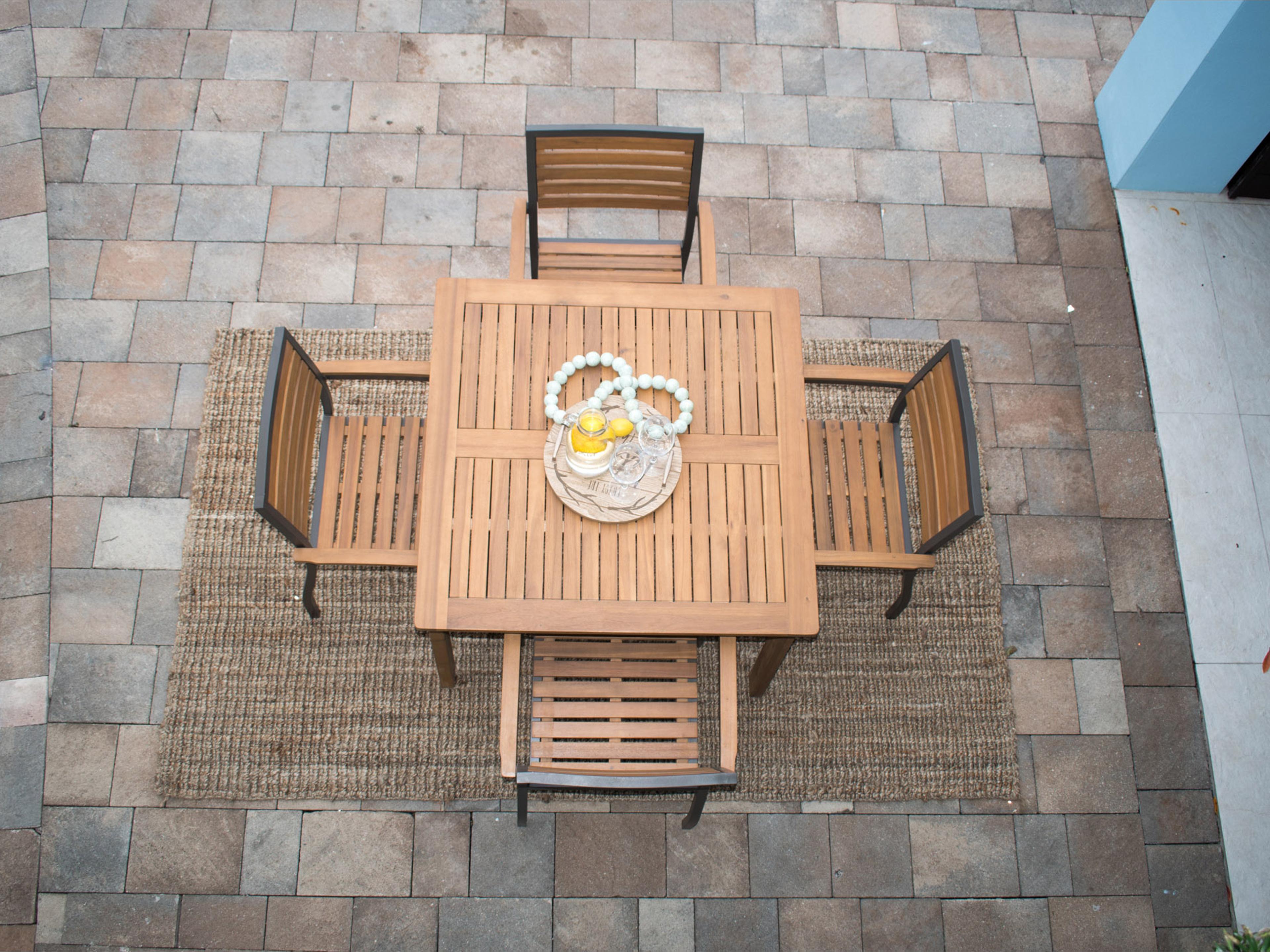 Panama Jack Outdoor Boca Grande Acacia Wood Aluminum 5 Piece Square Dining Set