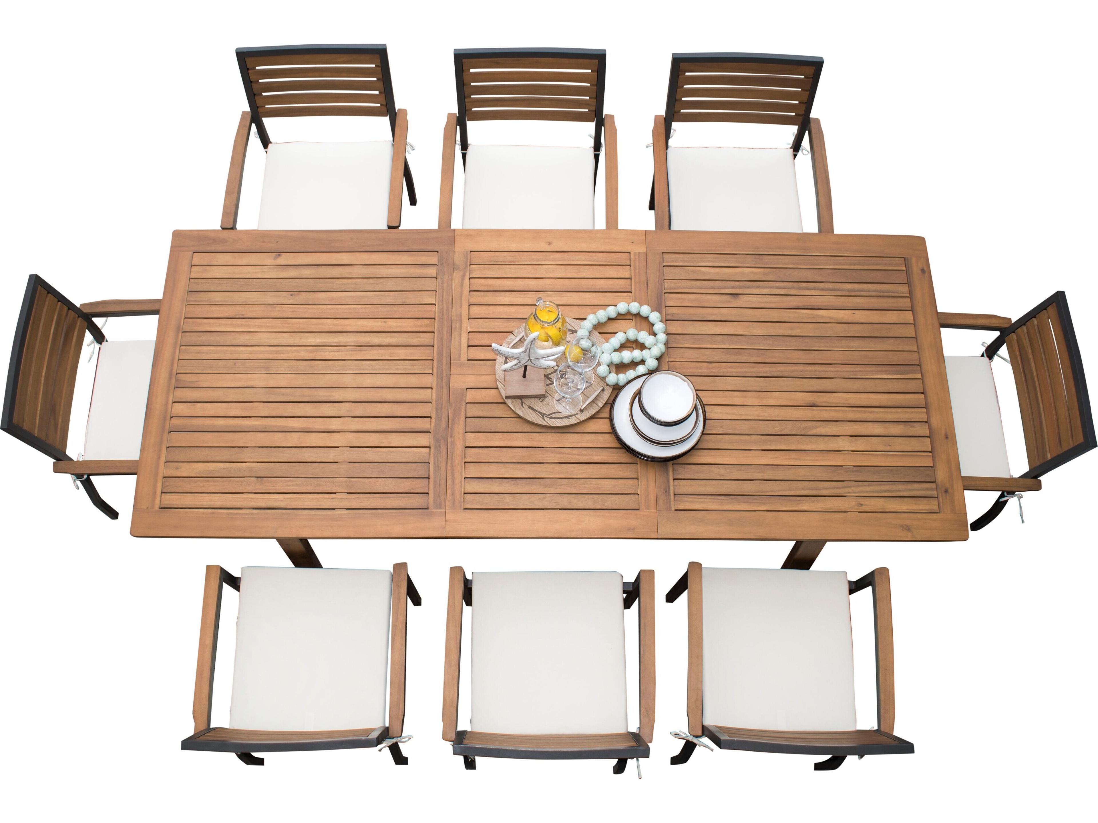Outdoor Boca Grande Acacia Wood Aluminum 7 Piece Rectangular Dining Set