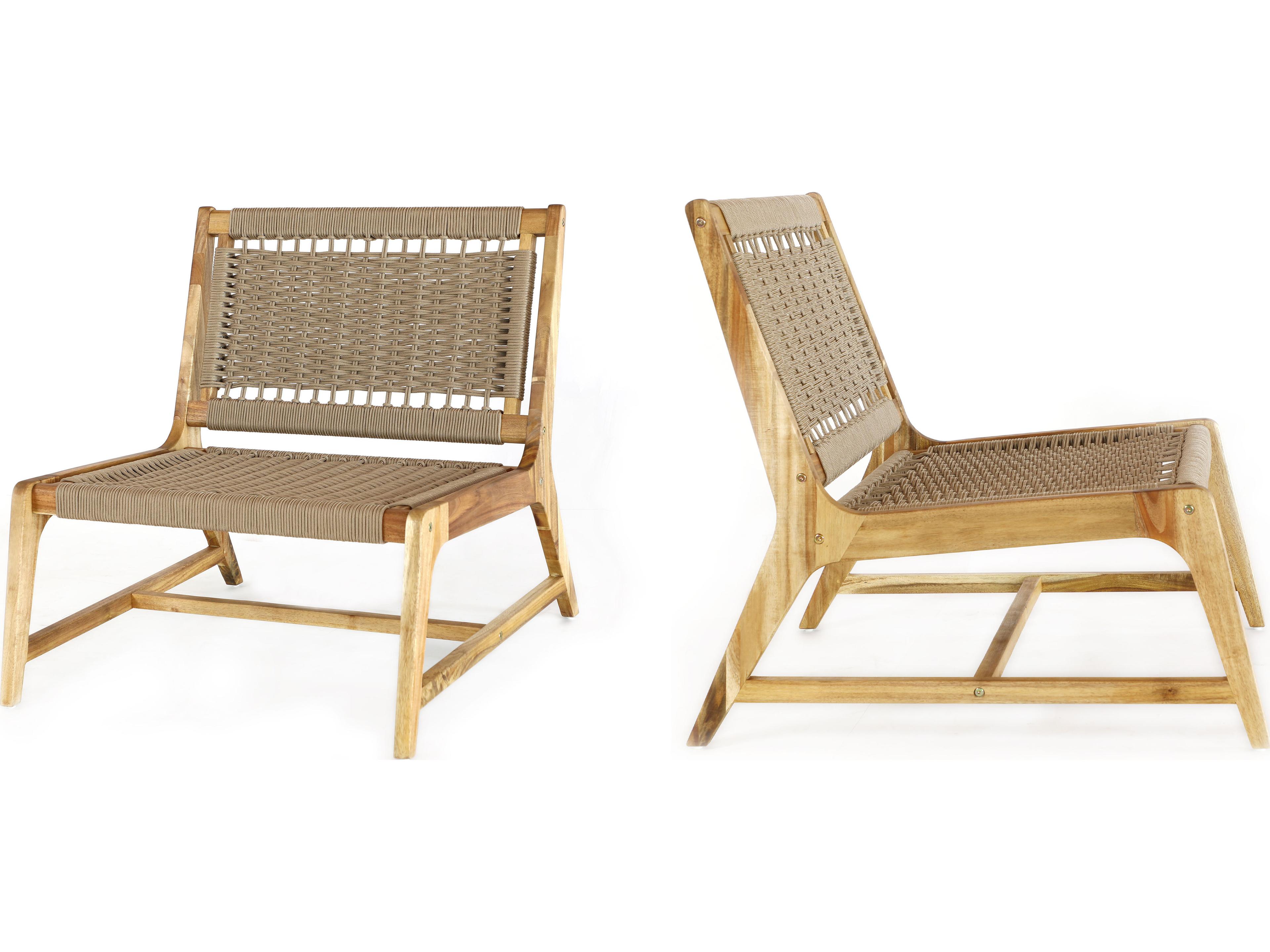 Panama Jack Outdoor Corsica Acacia Wood Rope 3 Piece Adirondack Lounge Set