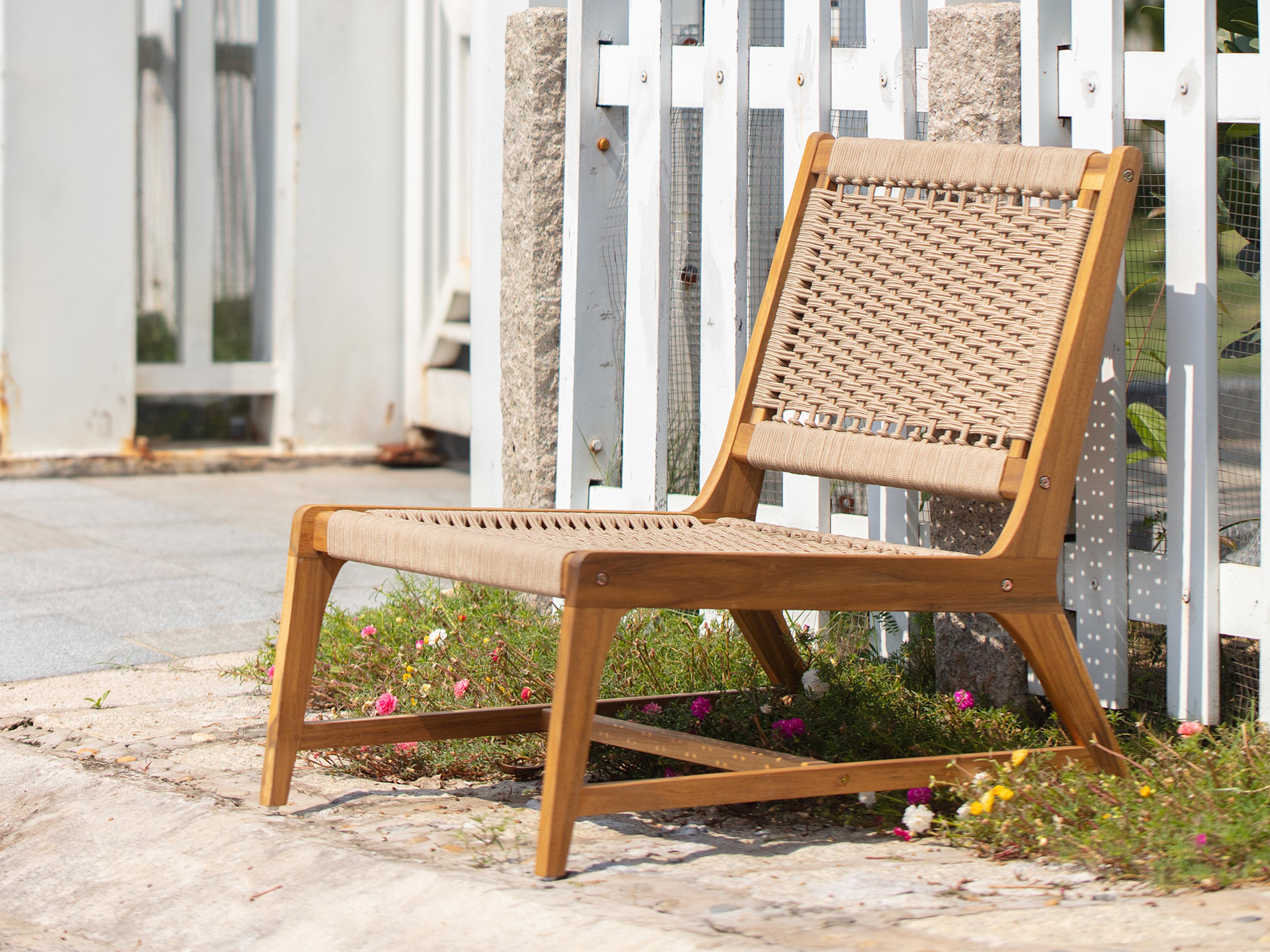 Panama Jack Outdoor Corsica Acacia Wood Rope 3 Piece Adirondack Lounge Set