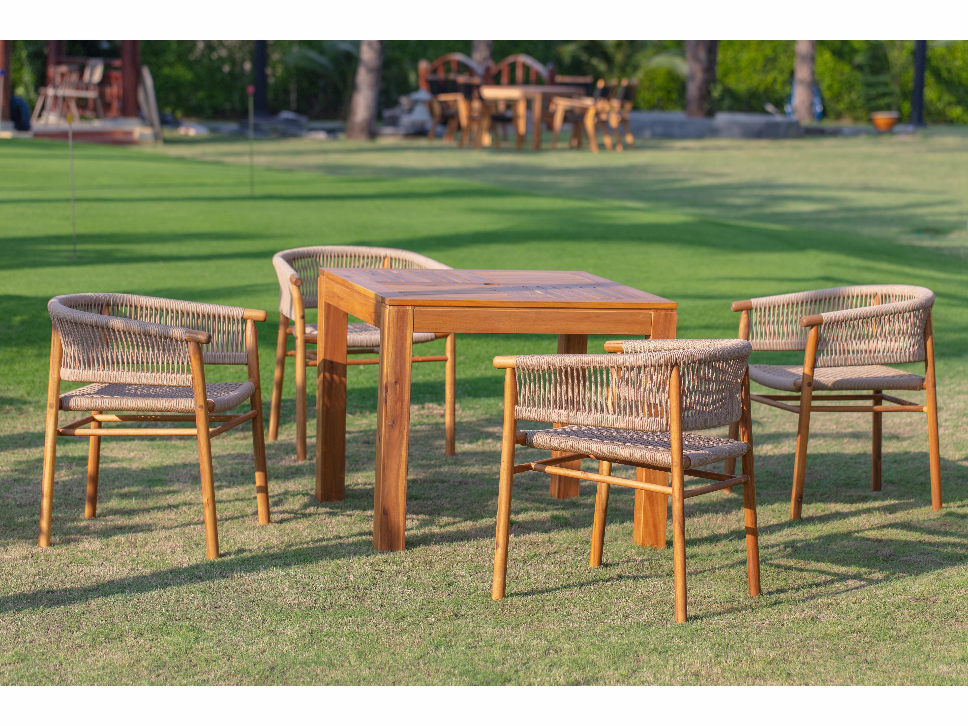 Outdoor Corsica Acacia Wood Rope 5 Piece Dining Set