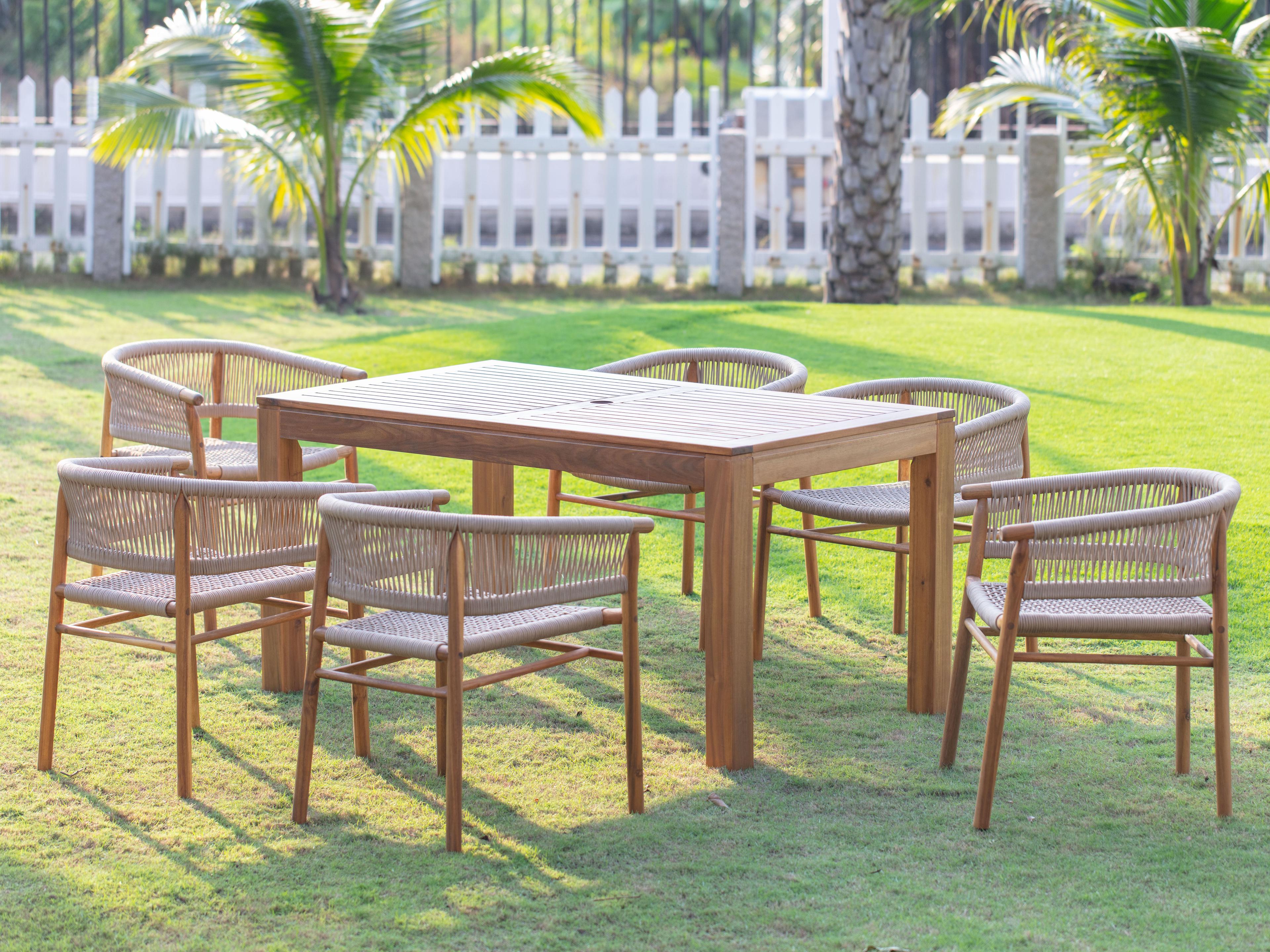 Outdoor Corsica Acacia Wood Rope 7 Piece Dining Set