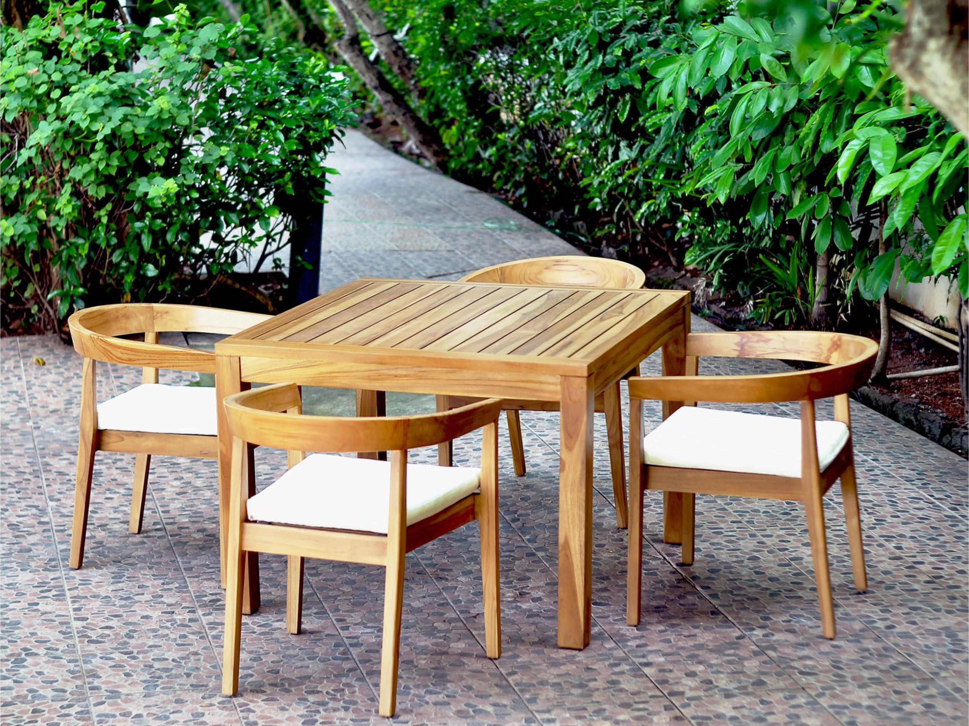 Outdoor Bali Teak Cushion 5 Piece Dining Set