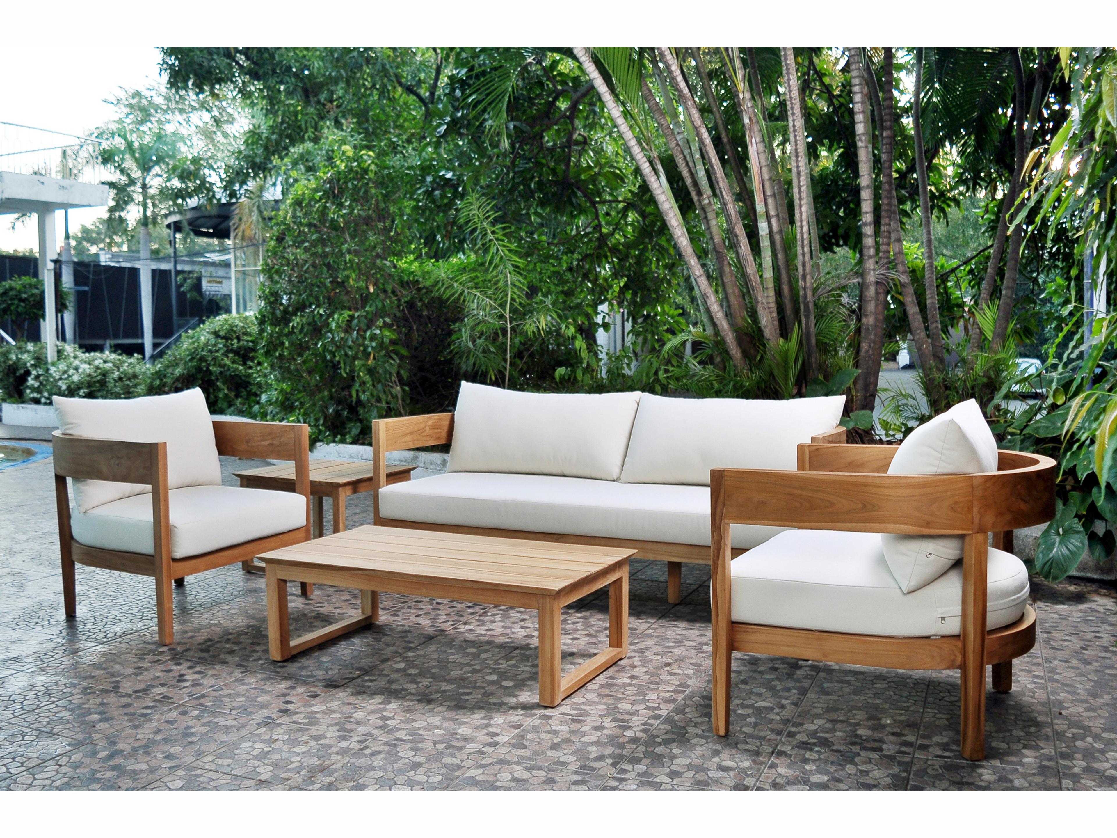 Outdoor Bali Teak Cushion 5 Piece Lounge Set