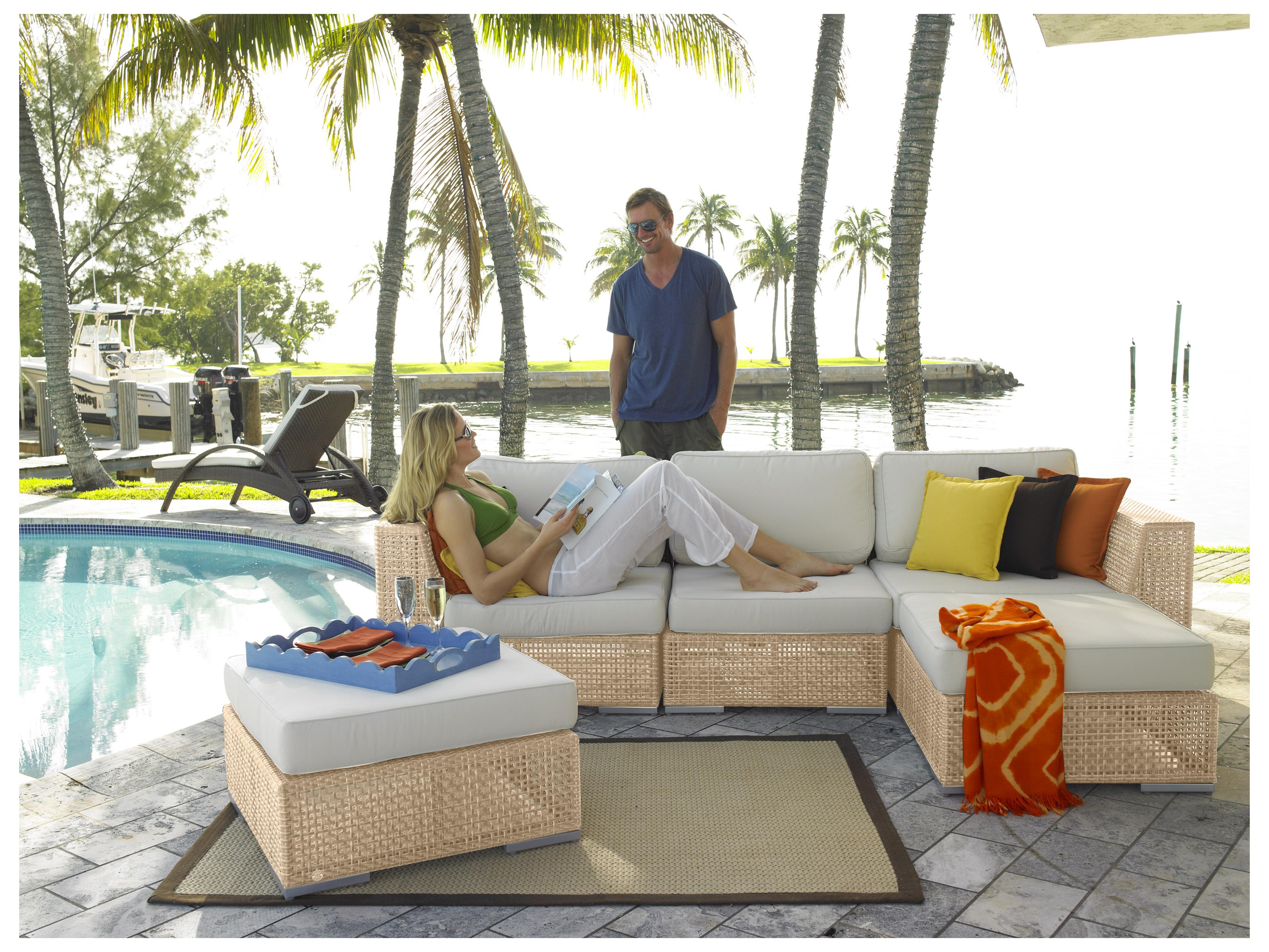 Panama Jack Outdoor Austin Aluminum Wicker Honey 5 Piece Sectional Lounge Set with Cushions