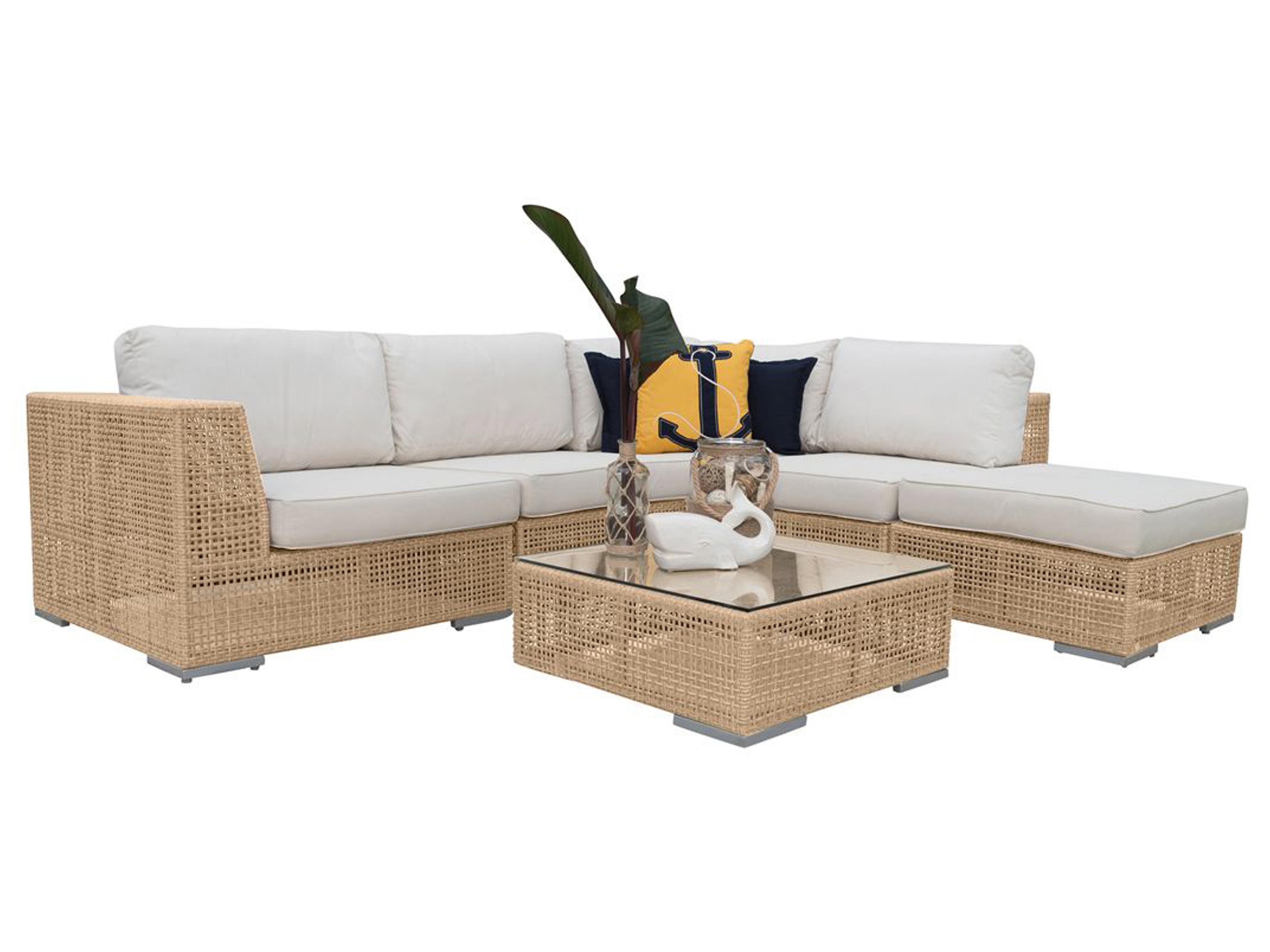 Panama Jack Outdoor Austin Aluminum Wicker Honey 6 Piece Sectional Lounge Set with Cushions