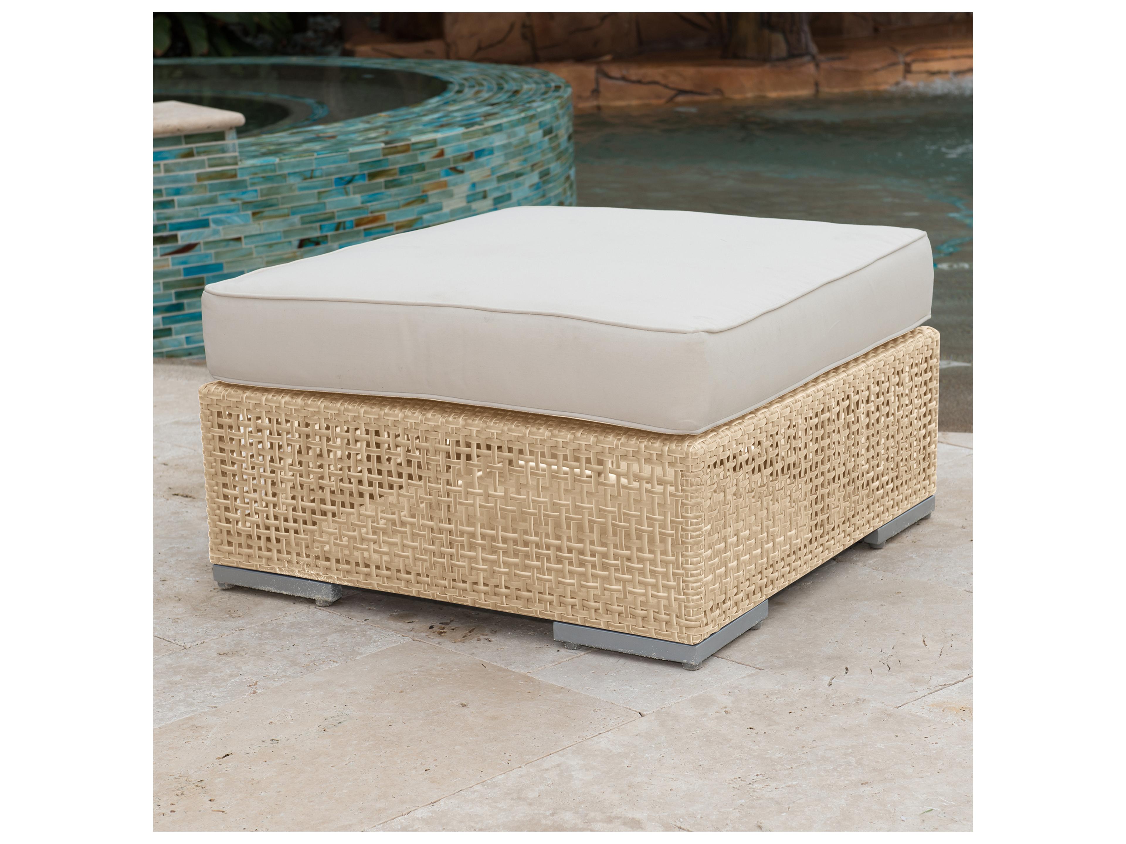 Outdoor Austin Aluminum Wicker Honey Ottoman with Cushion