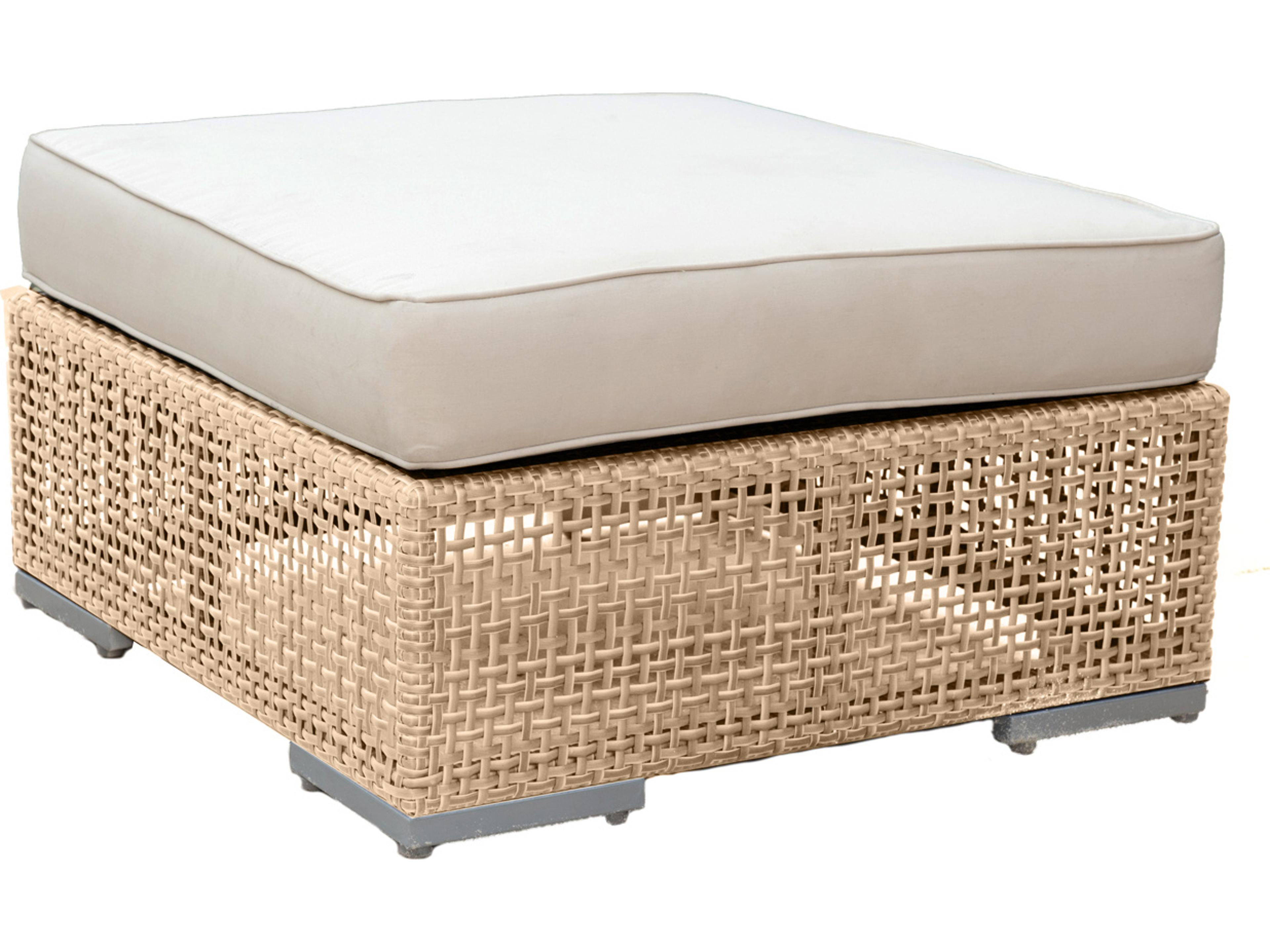 Panama Jack Outdoor Austin Aluminum Wicker Honey Ottoman with Cushion