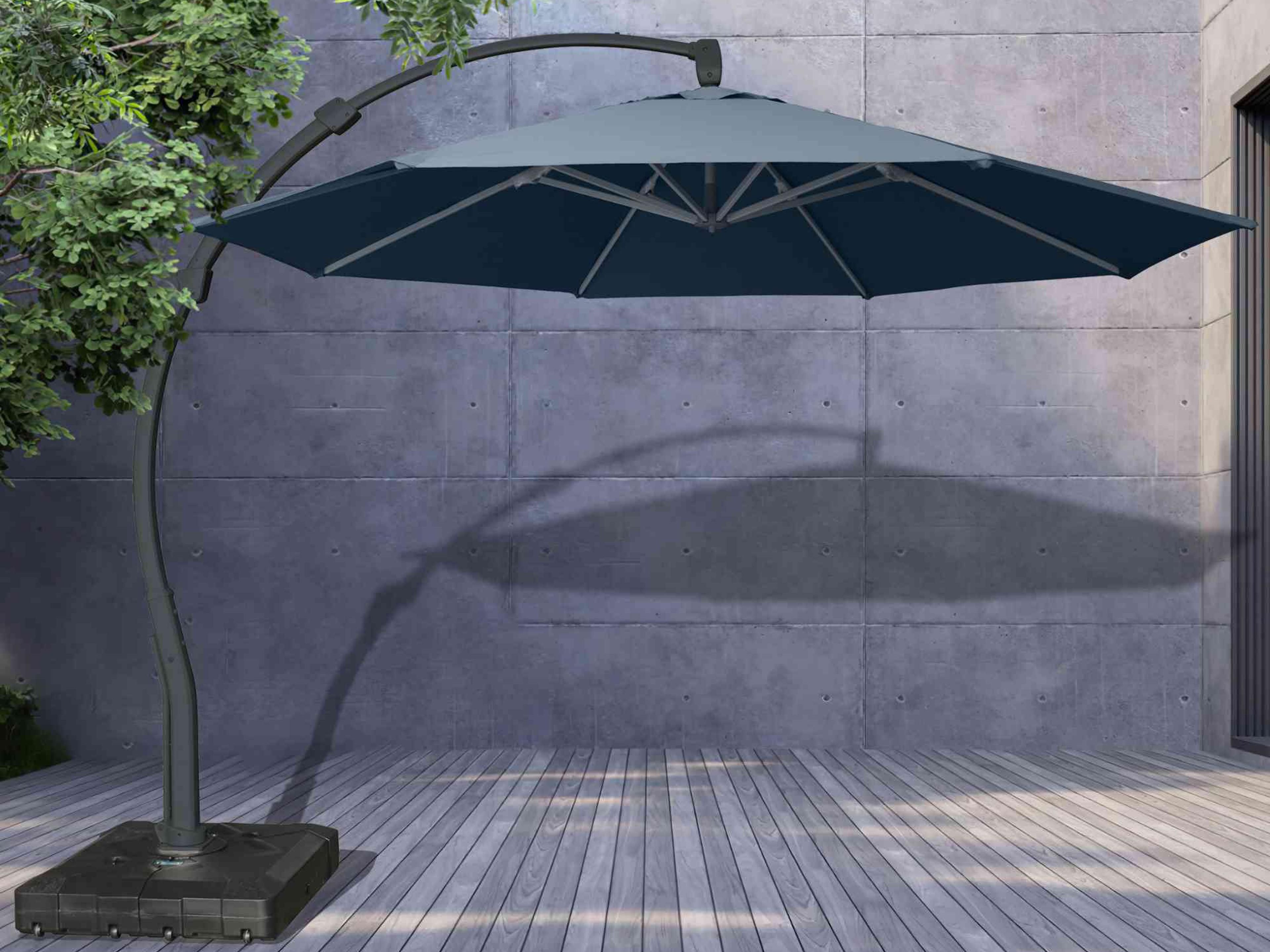 11.5 Ft Cantilever Sunbrella Denim 360 Umbrella w/Movable Base