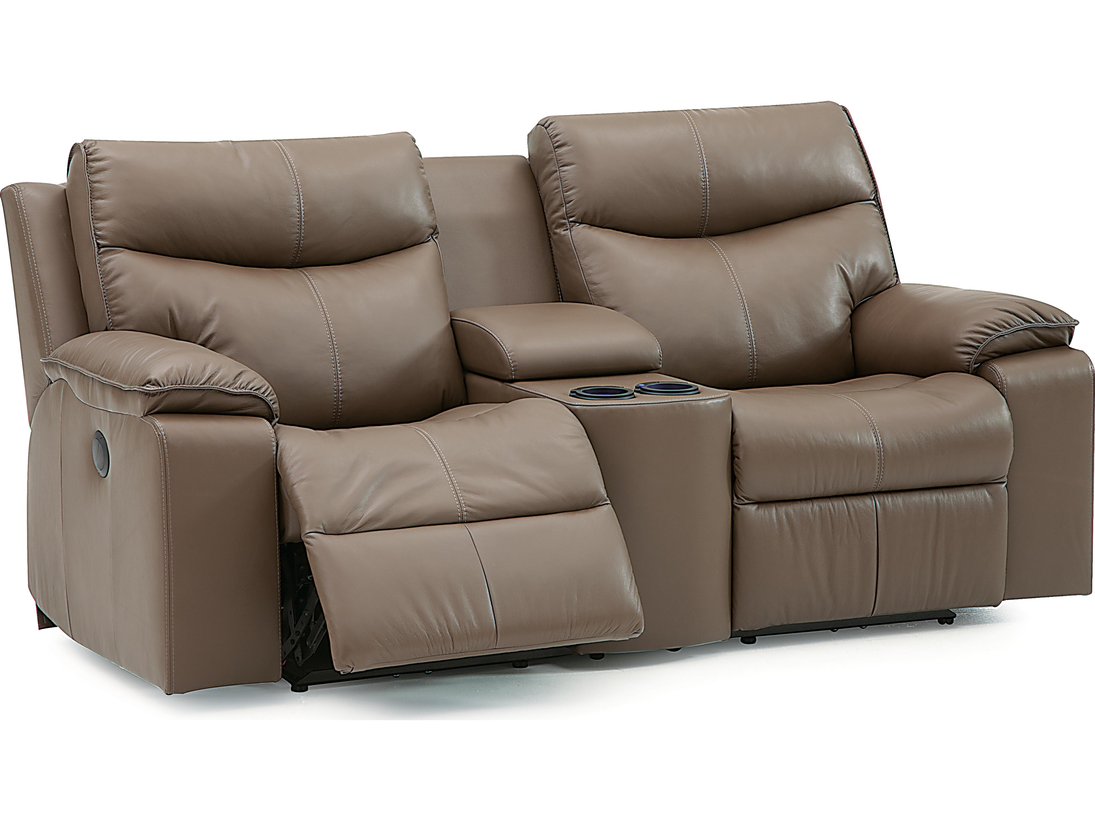 Providence Leather Upholstery Console Loveseat Power Recliner with Cupholder