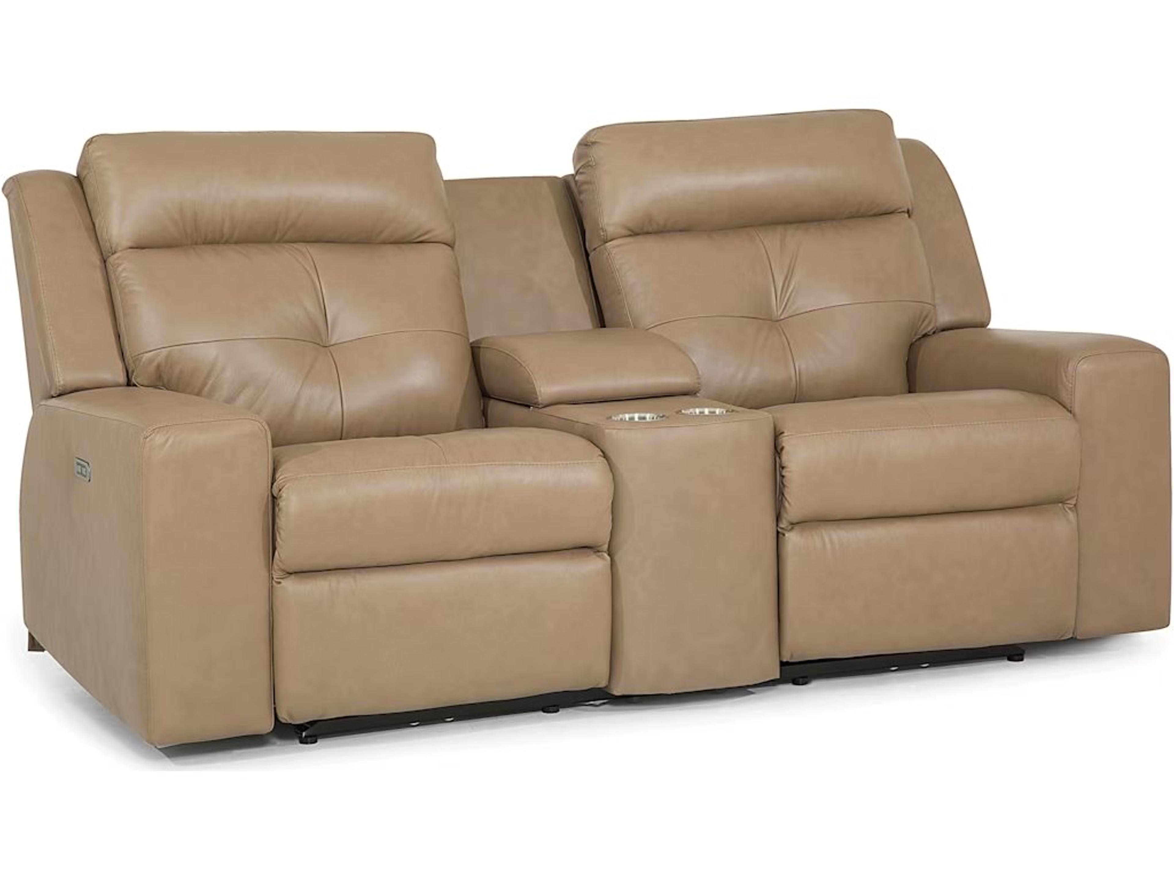 Palliser Grove Leather Upholstery Console Loveseat Power Recliner with Cupholder with Power Headrest