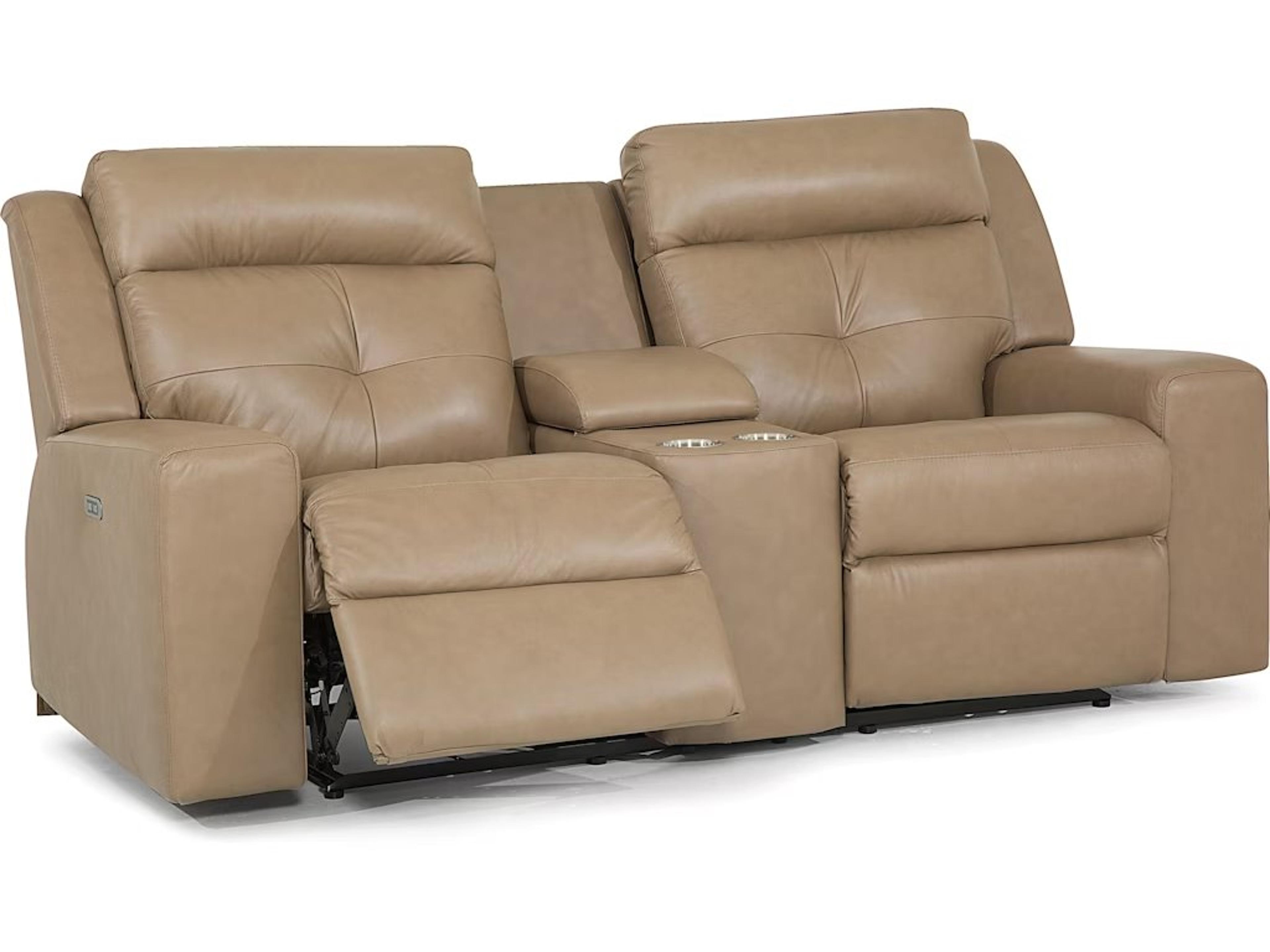 Palliser Grove Leather Upholstery Console Loveseat Power Recliner with Cupholder with Power Headrest